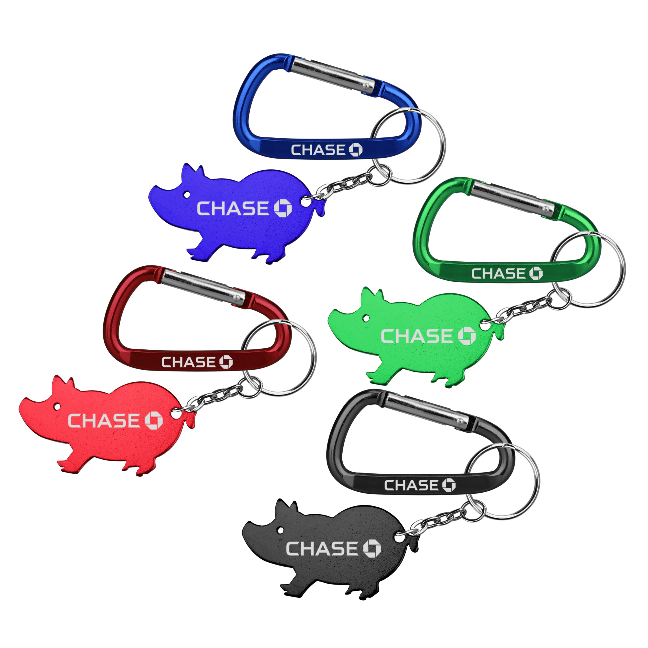 Jumbo size pig shape aluminum bottle opener with split key ring and carabiner 3