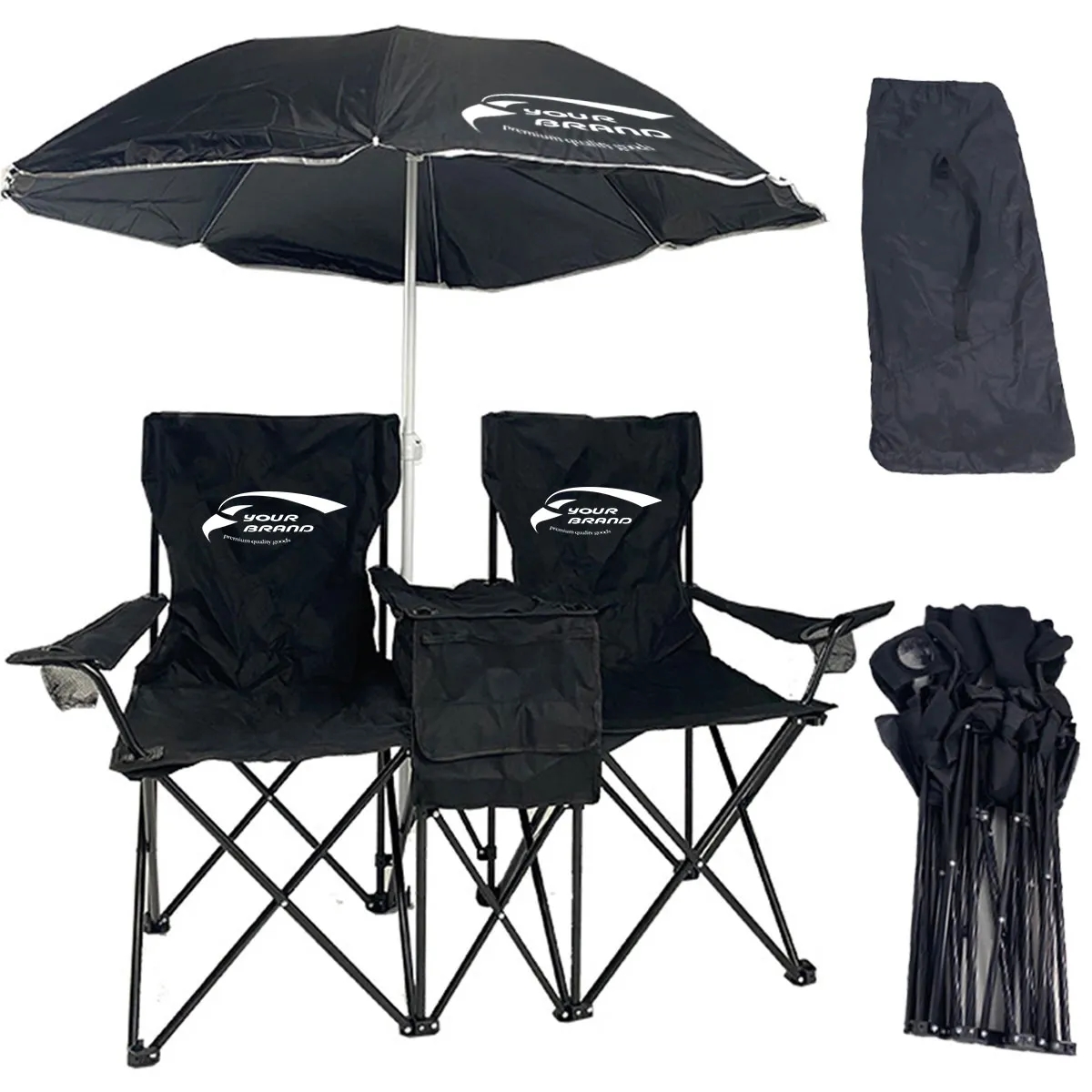Portable Foldable Double Camping Parasol Lawn Chair 2