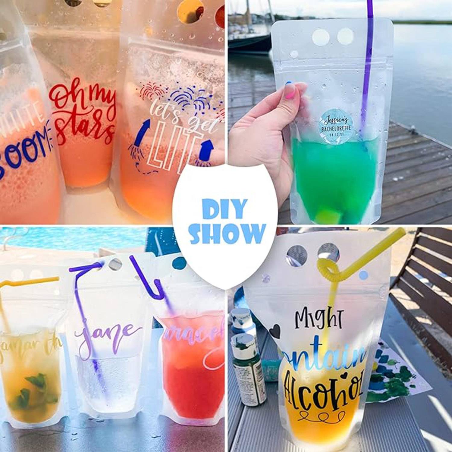 34oz Hand-held Closable Zipper Drinking Pouches With Straw 2