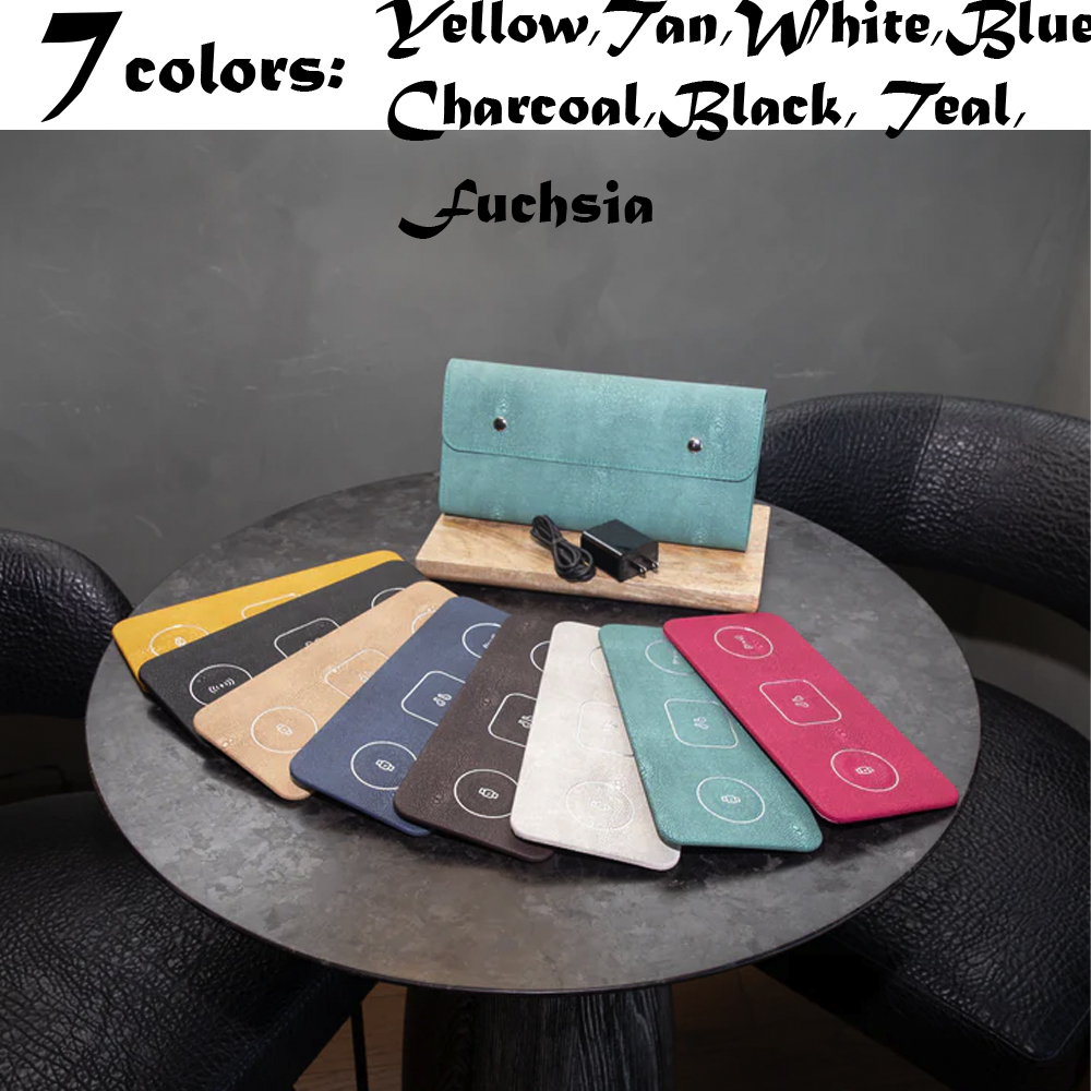 3 in 1 Portable Wireless Fast Chargeing Pad w/Vegan Leather Holder 5