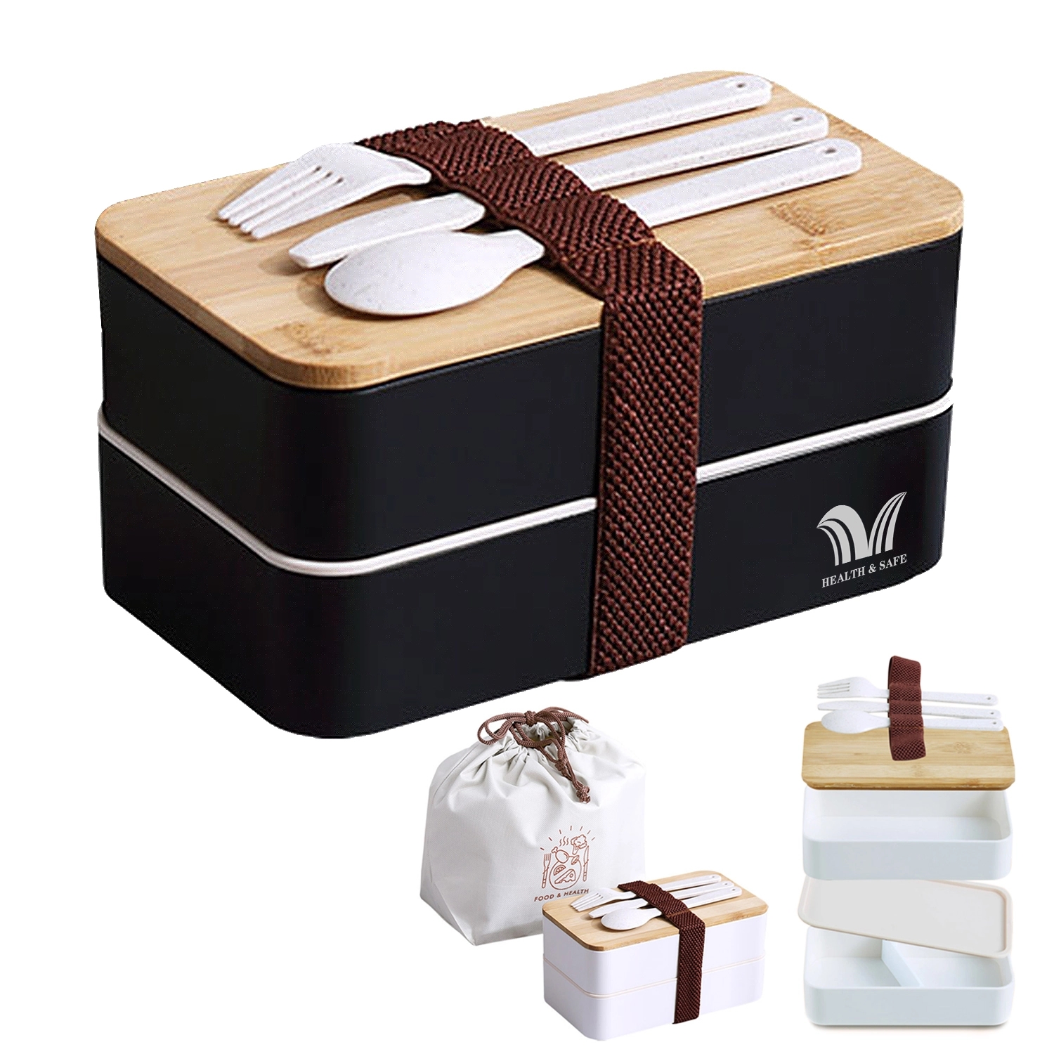 Double Plastic Lunch Box With Bamboo Cover 1