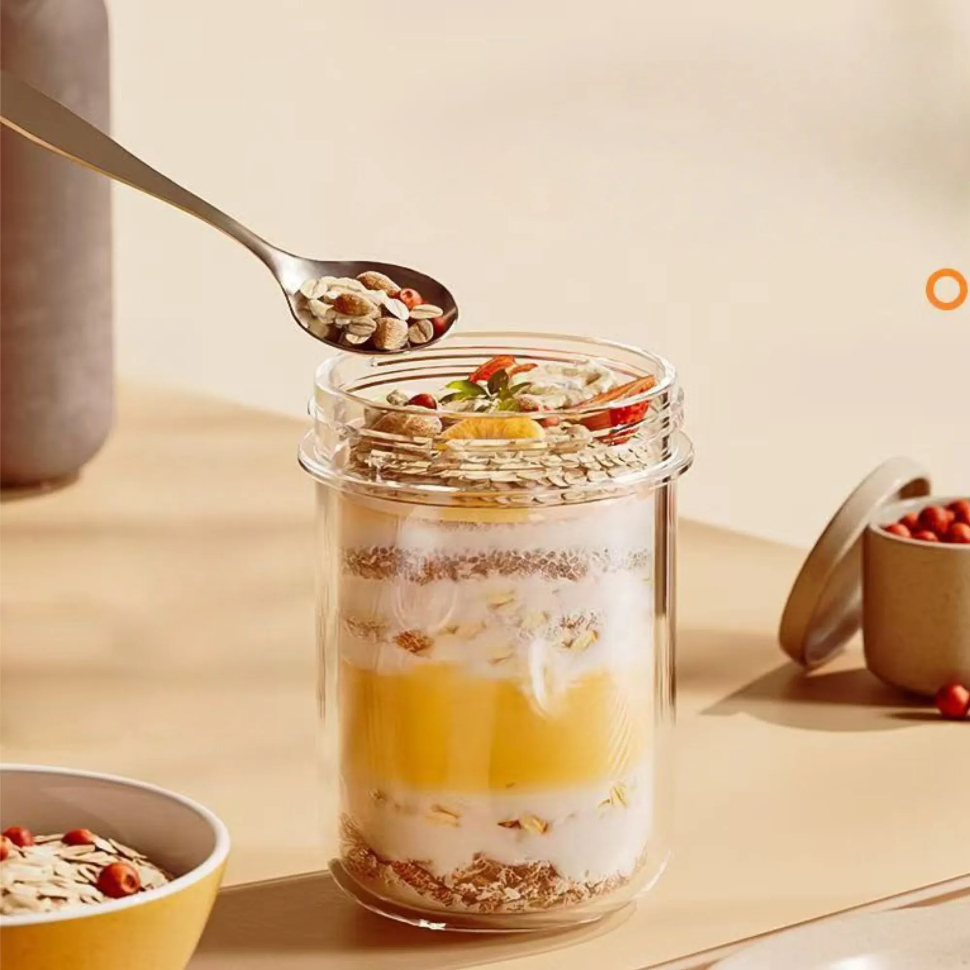 13Oz Airtight Yogurt Glass Cup With Spoon Overnight Oats Jar 6