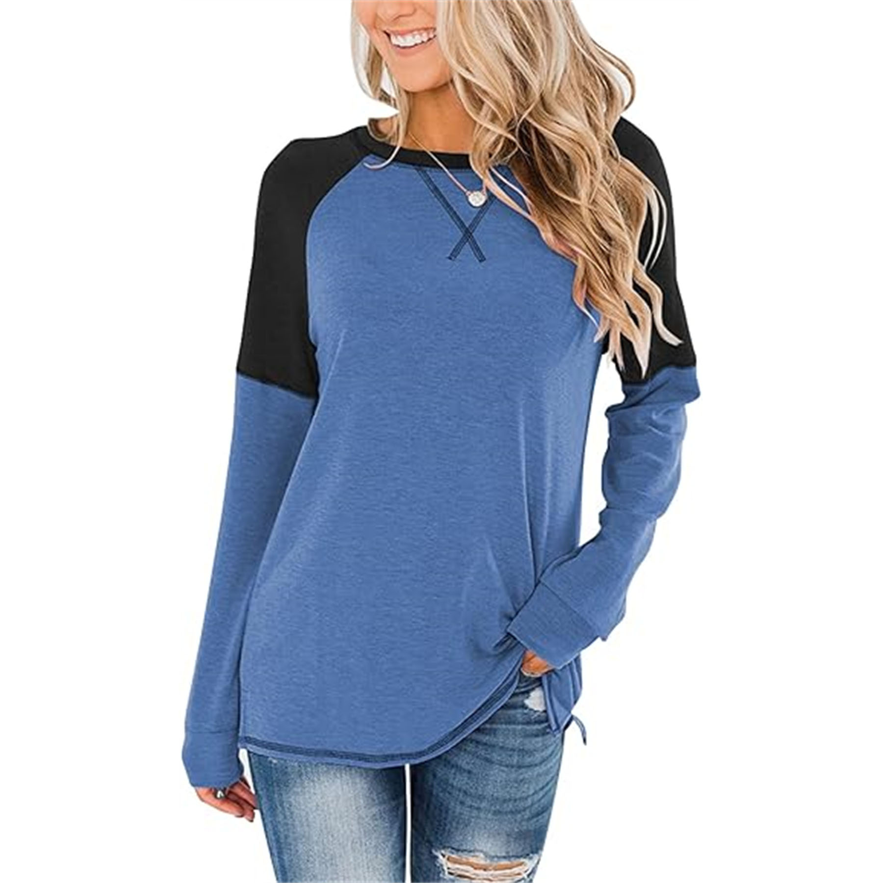 Women's Crew Neck Color Block Blouse 14