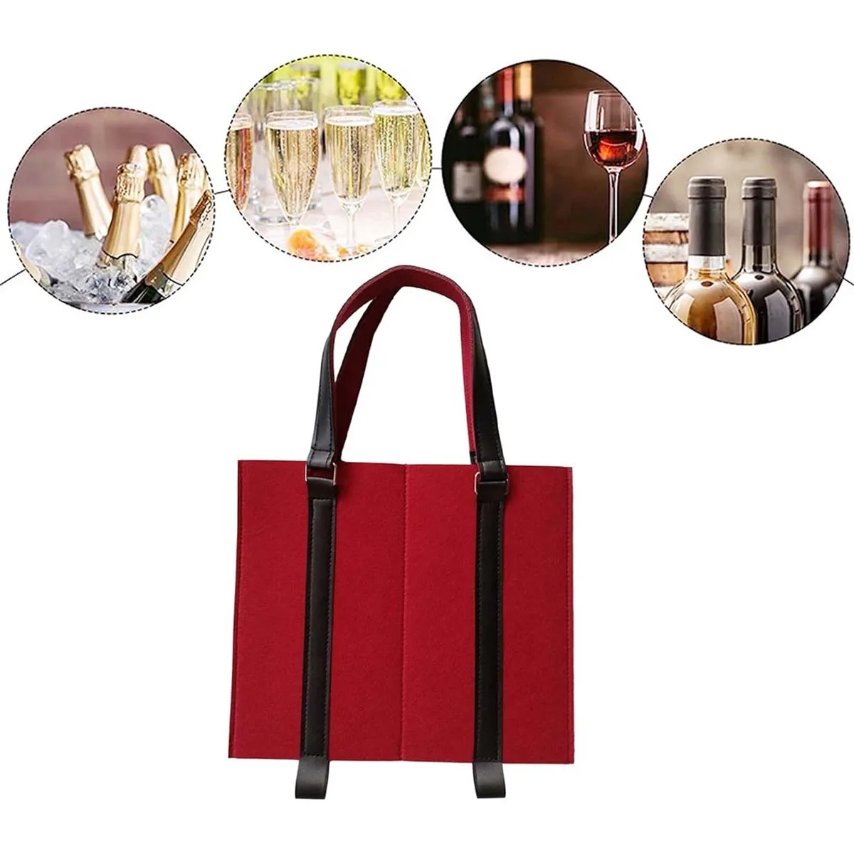 2 Bottle Tote Bag Wine Felt Travel Reusable Gift Carrier 3