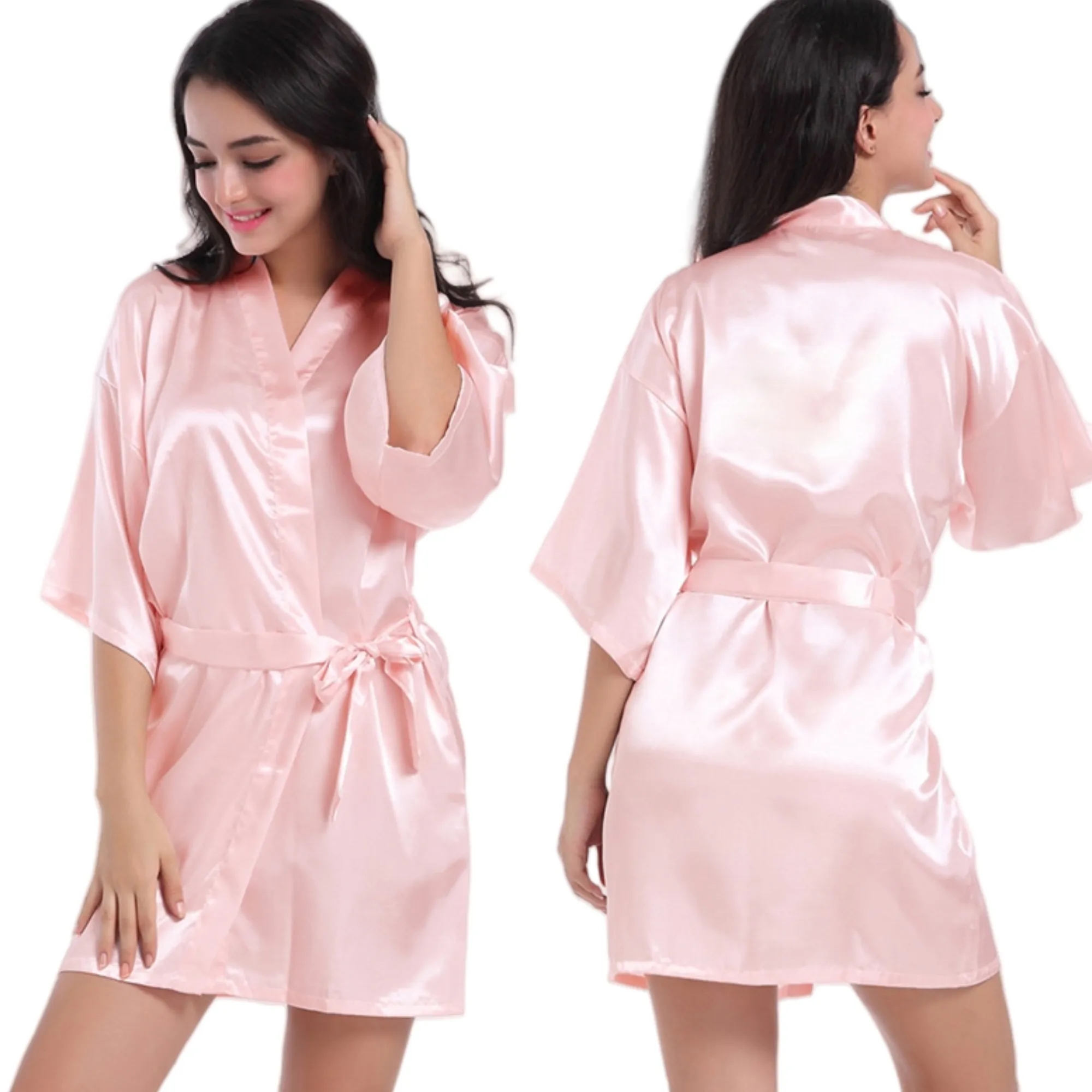 Women Satin Robe Kimono Nightwear Bathrobe For Wedding Party 1