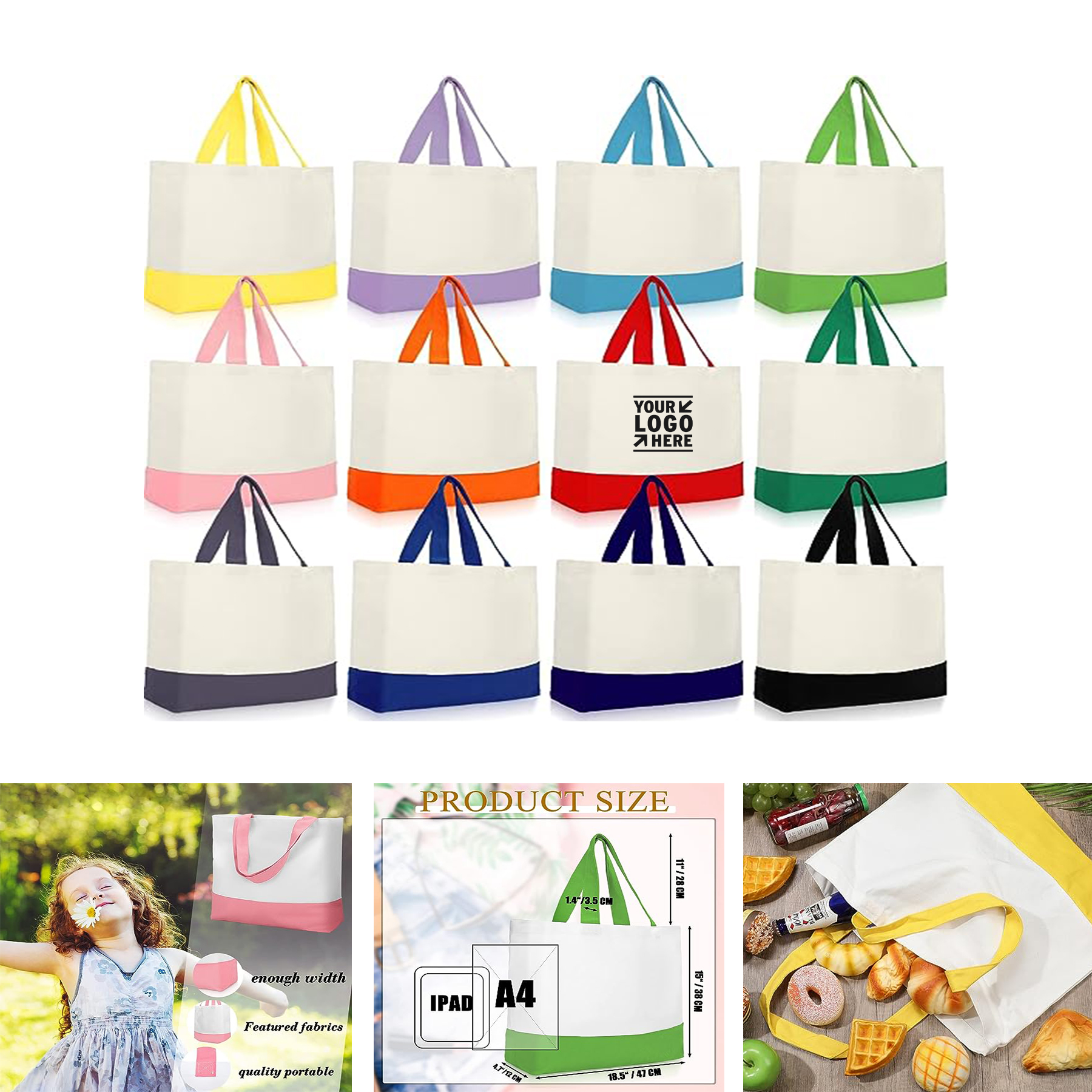 Bulk 18.5 x 15 Inch Reusable Grocery Canva Tote Shopping Bag