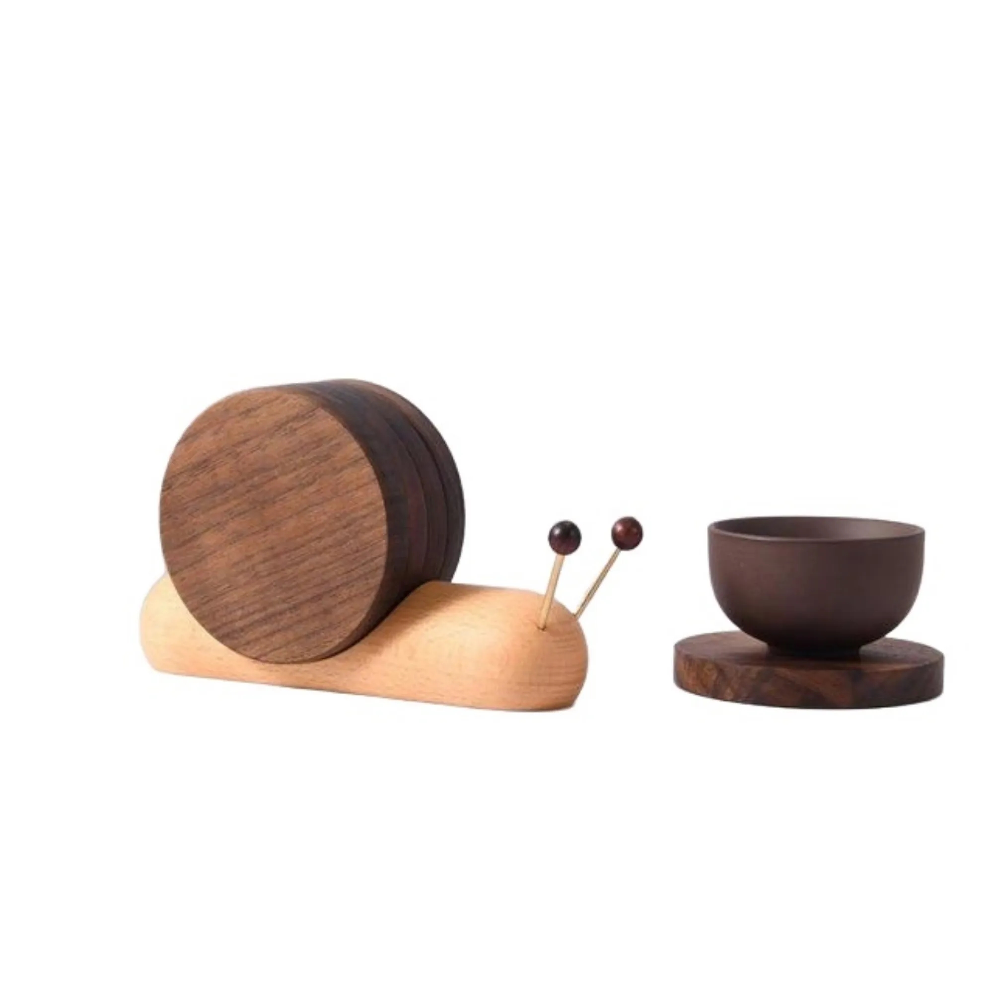 Wooden Snail Coaster Set 4