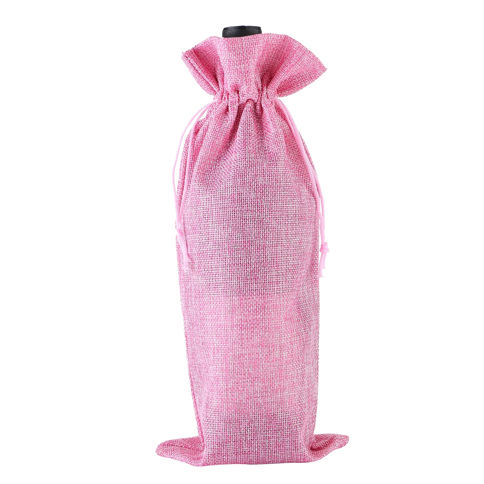 MOQ50 Burlap Drawstring Wine Bottle Gift Bags 8