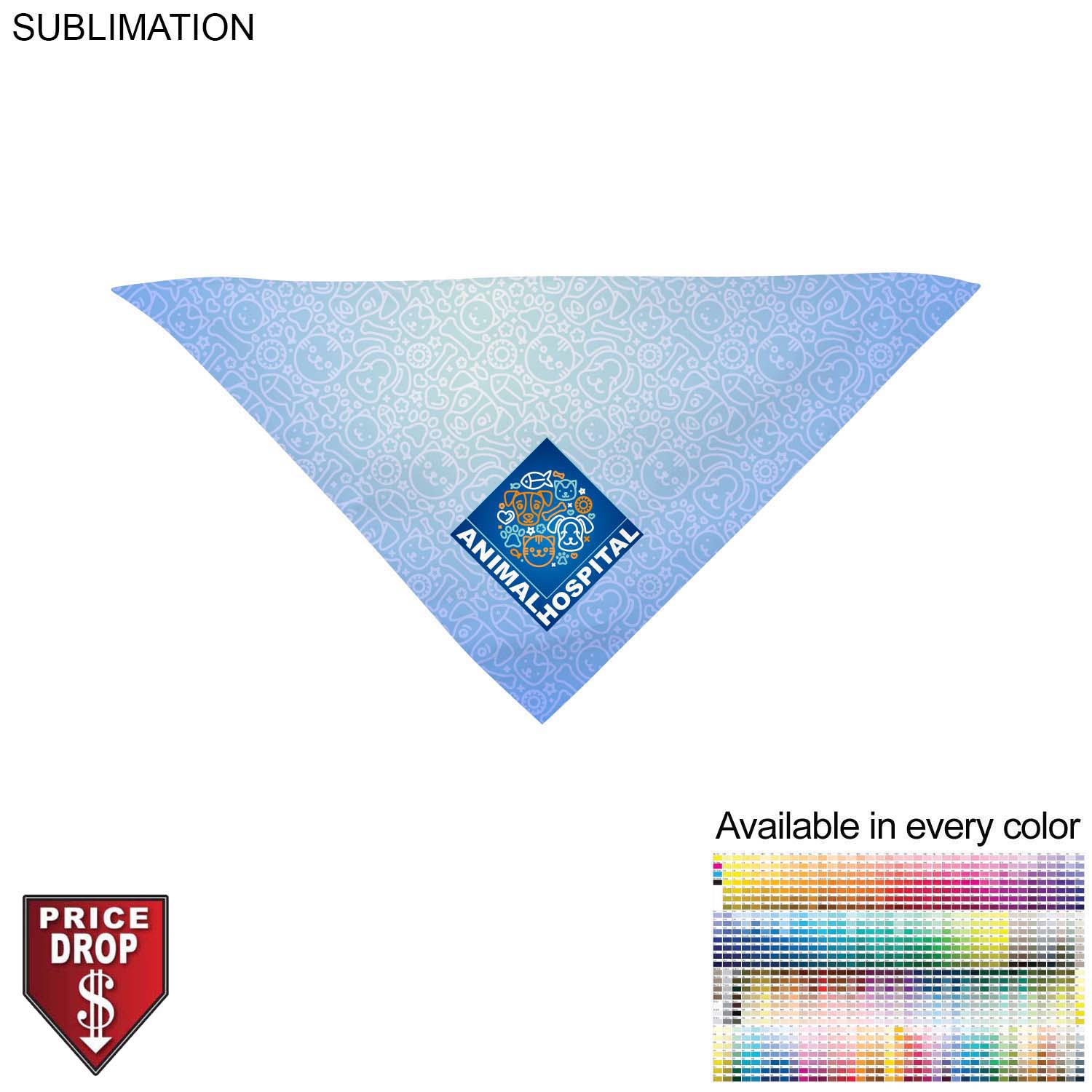 72 Hr Fast Ship - Small Dog Bandana, 14x14x20, Stitched Edges, Sublimated Edge to Edge