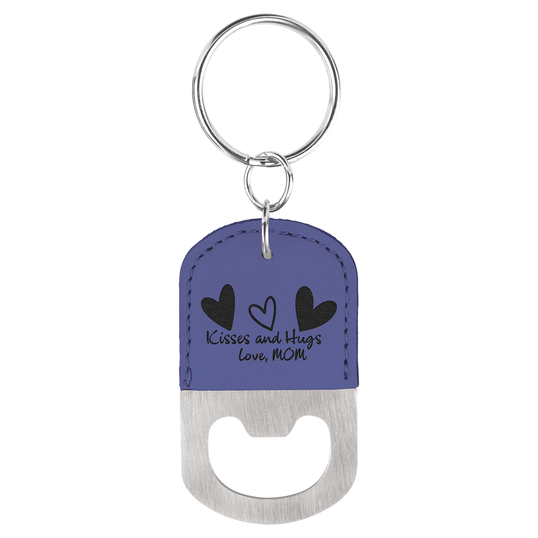 Purple Leatherette Oval Bottle Opener Keychain 1