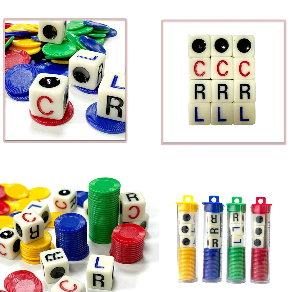 LCR Dice Game Set with Color Chips in Clear Storage Tube 3