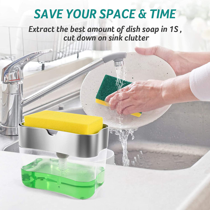 Sponge Holder Sink Dish Washing Soap Dispenser 13 Ounces 8