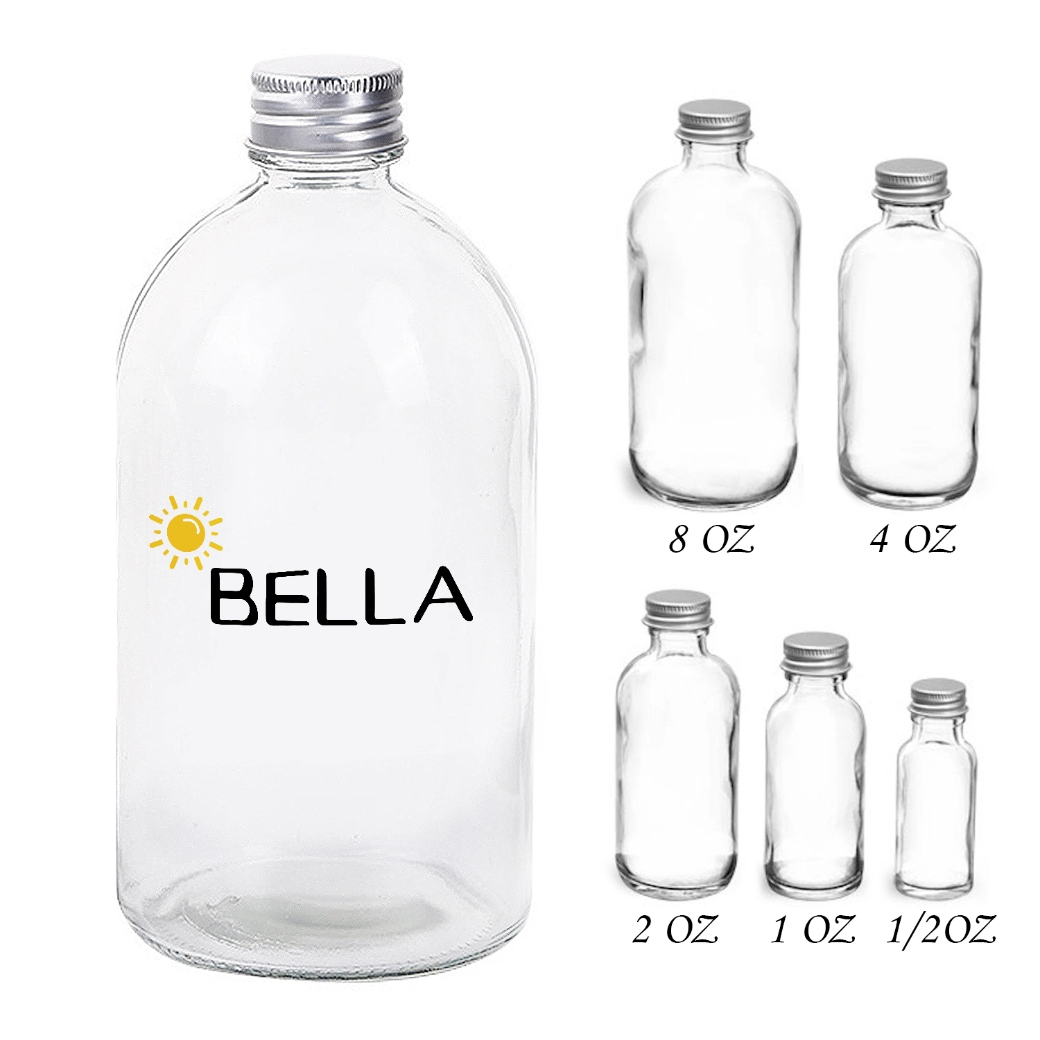 Clear Gllass Boston Rounds With Lined Aluminum Caps 2