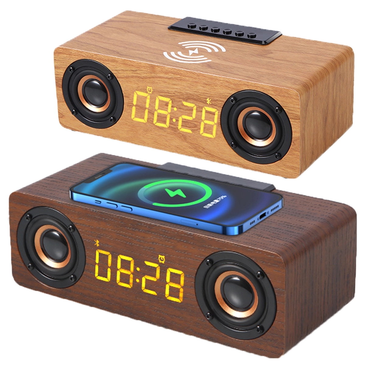 Wooden Wireless Charger Speaker With Alarm Clock 2
