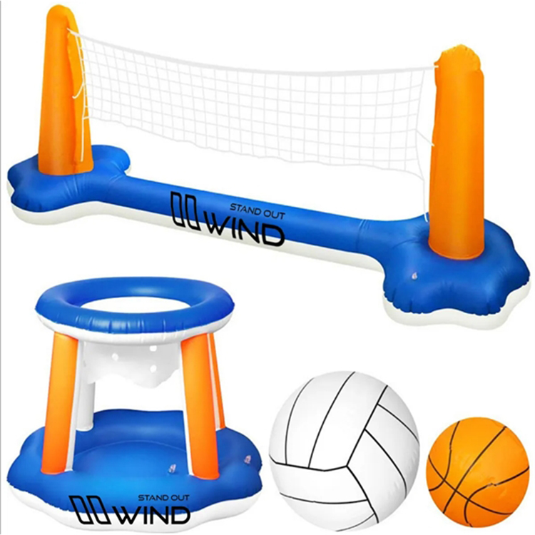 Inflatable Pool Float Set Volleyball Net & Basketball Hoops 1