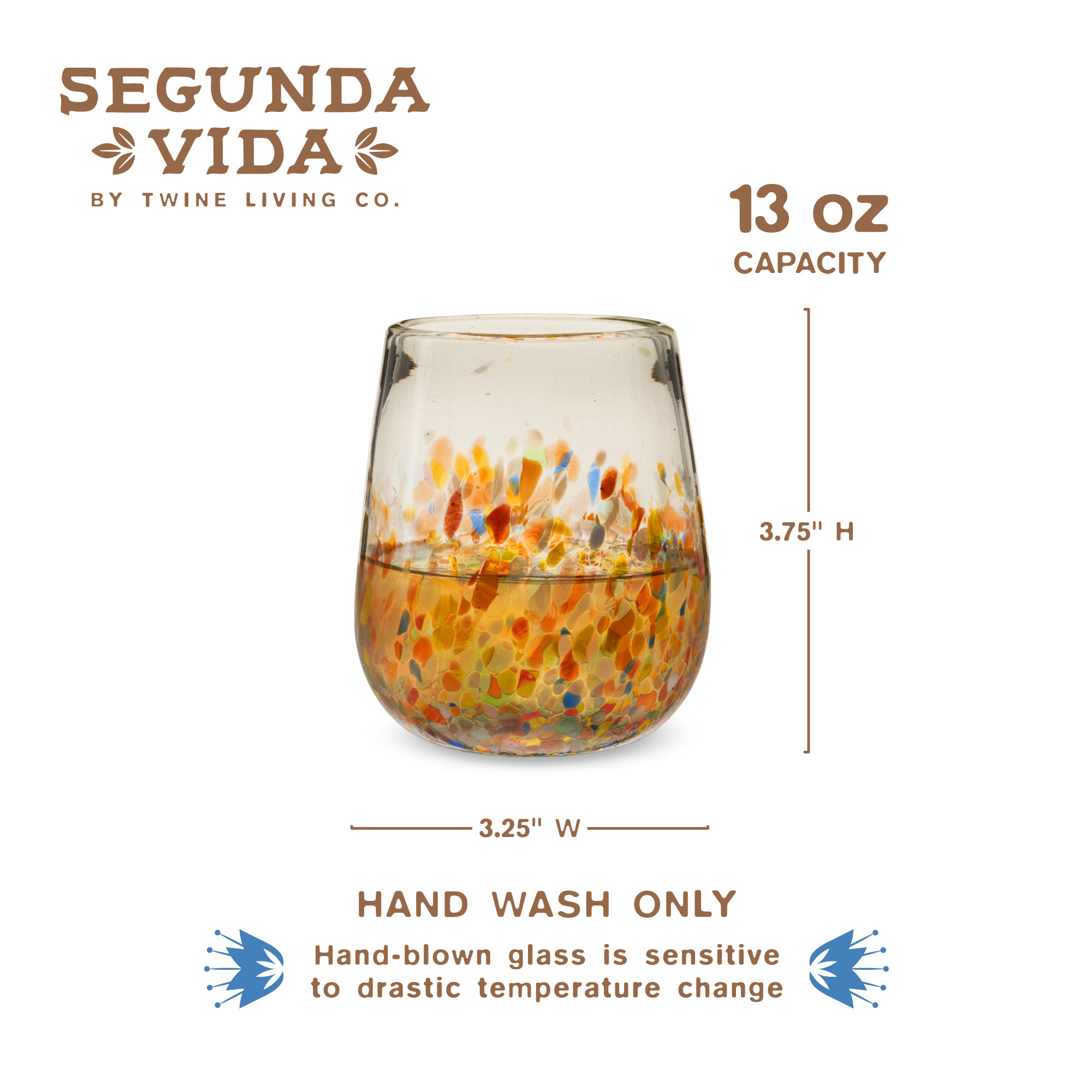 Twine Living® Artistico Stemless Recycled Wine Glass, set of 2 8