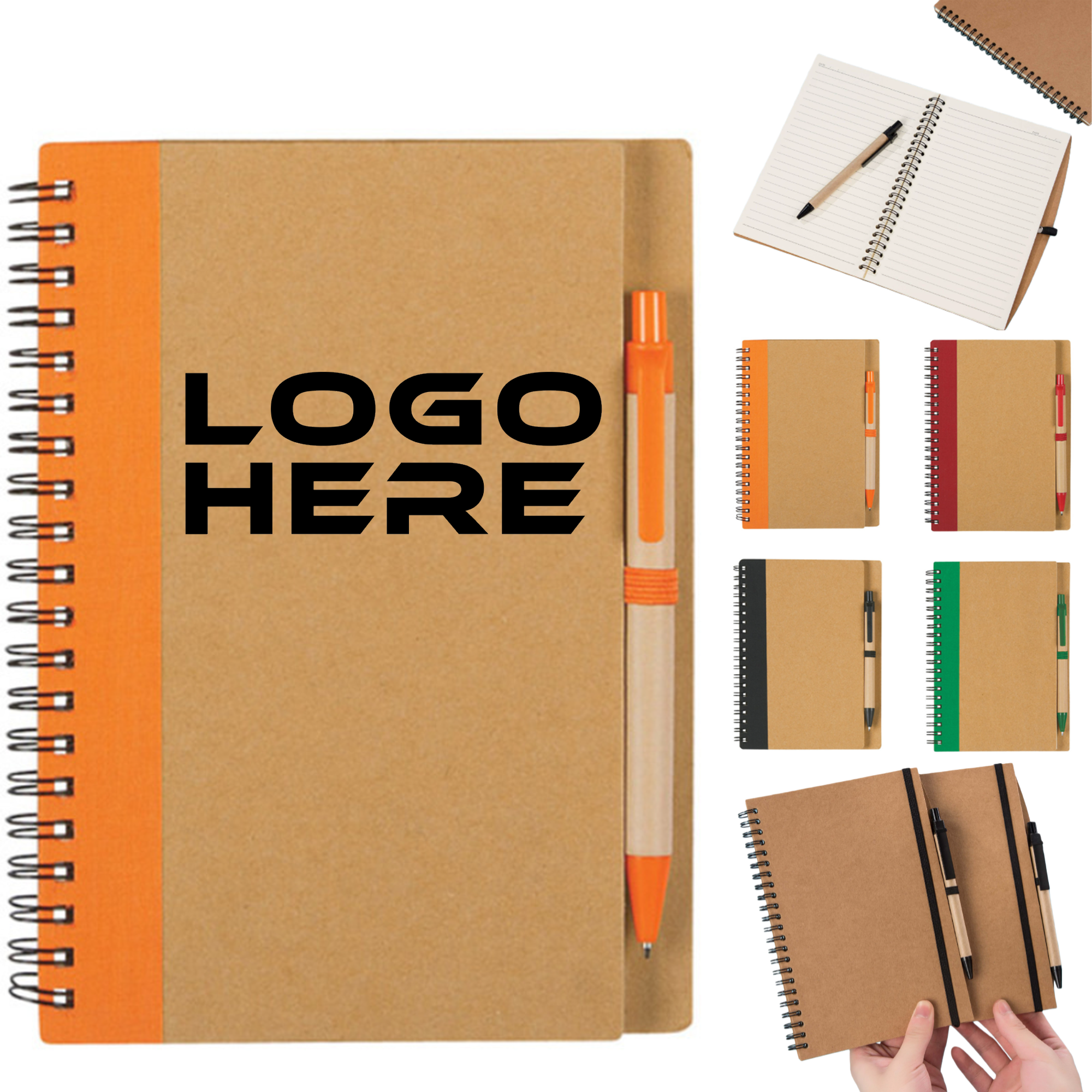5"x7" Soft Cover Kraft Spiral Notebook with Pen 1