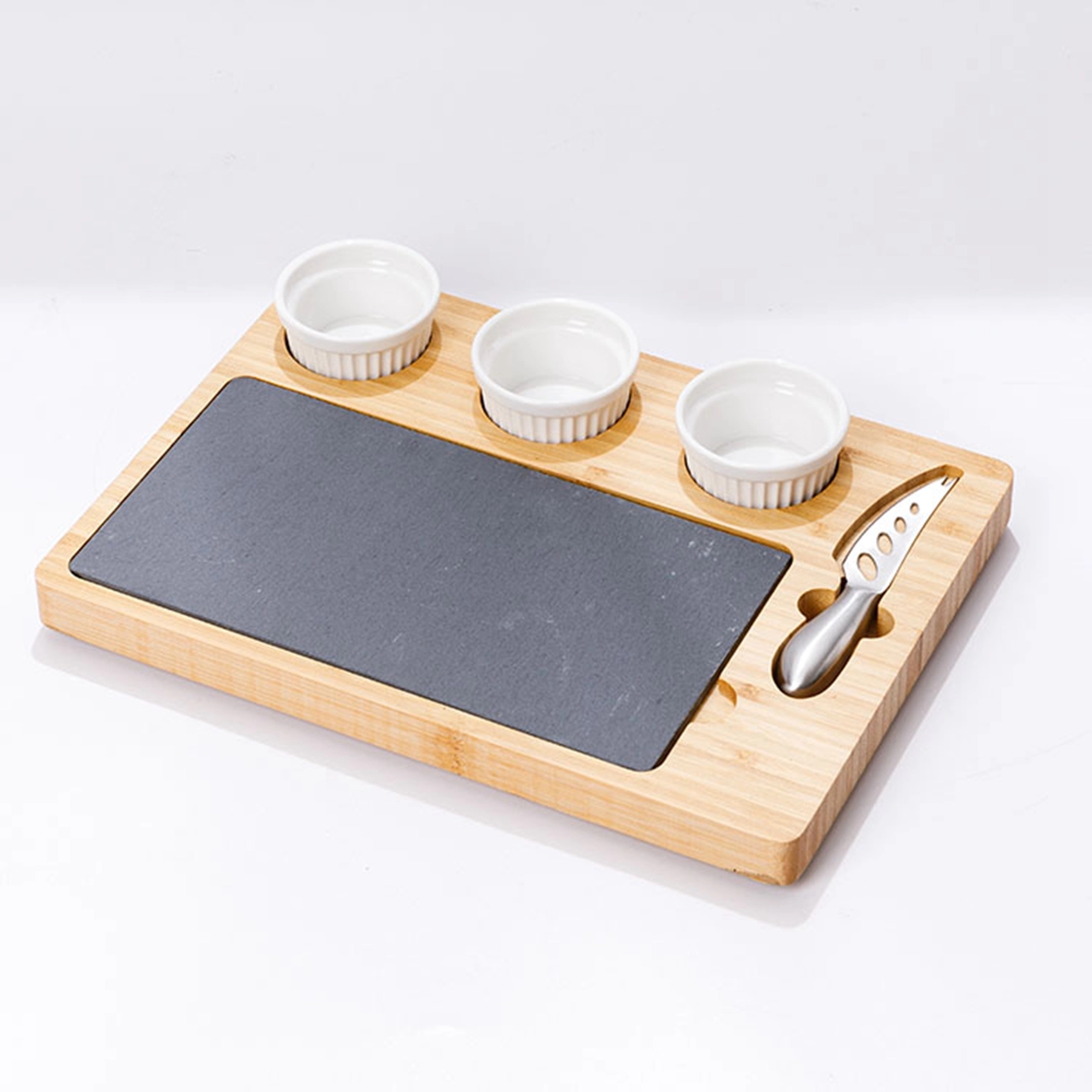 Natural Bamboo Cheese Board & Cutlery Set 3