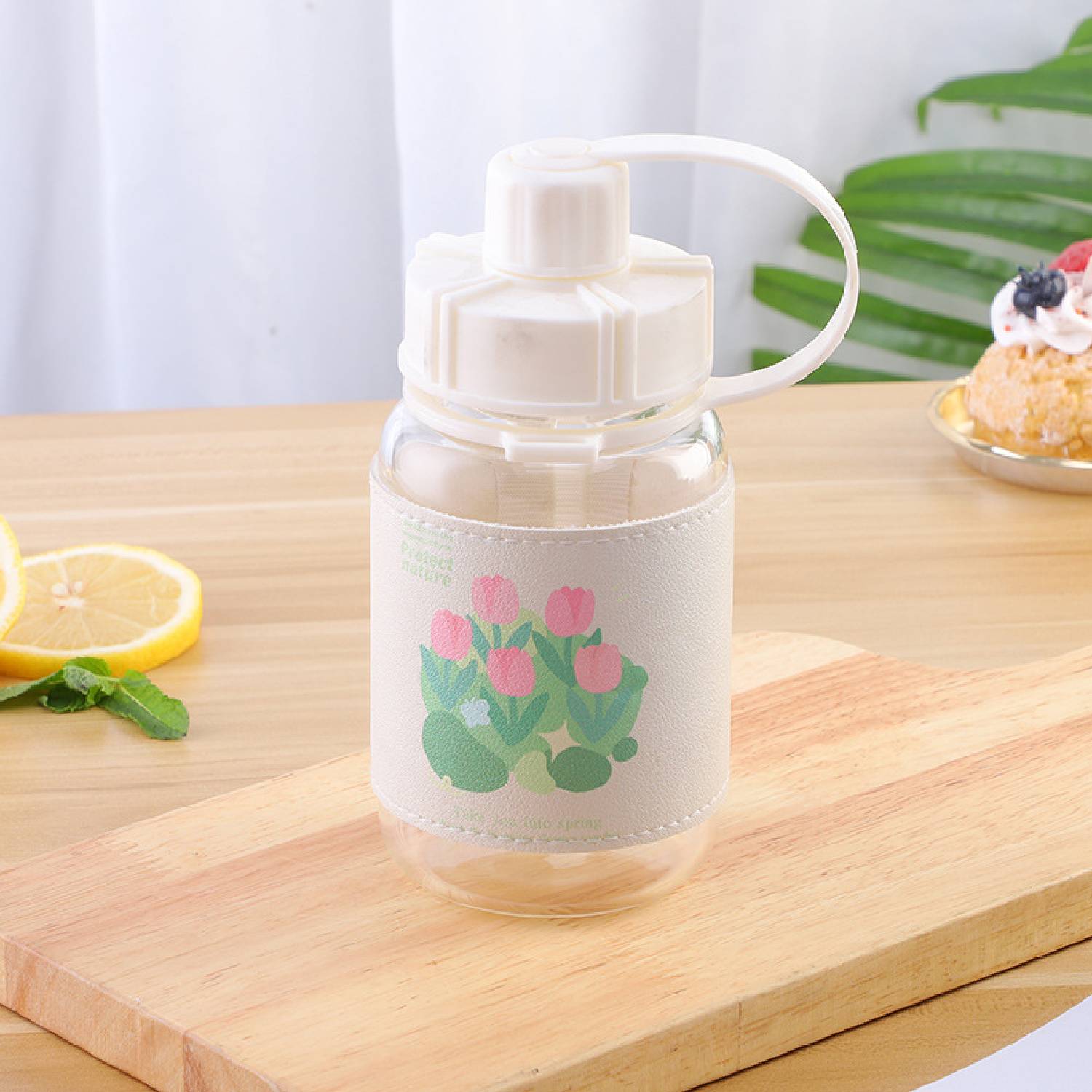 Single-layer glass water bottle with leather cover 8