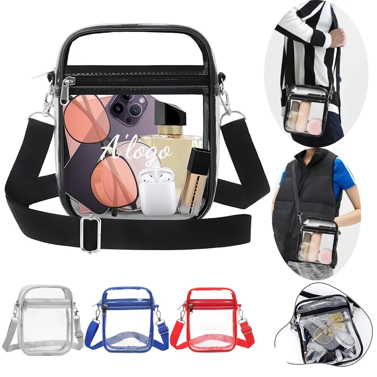 Clear Crossbody Bag with Zipper Closure and Adjustable Strap 2