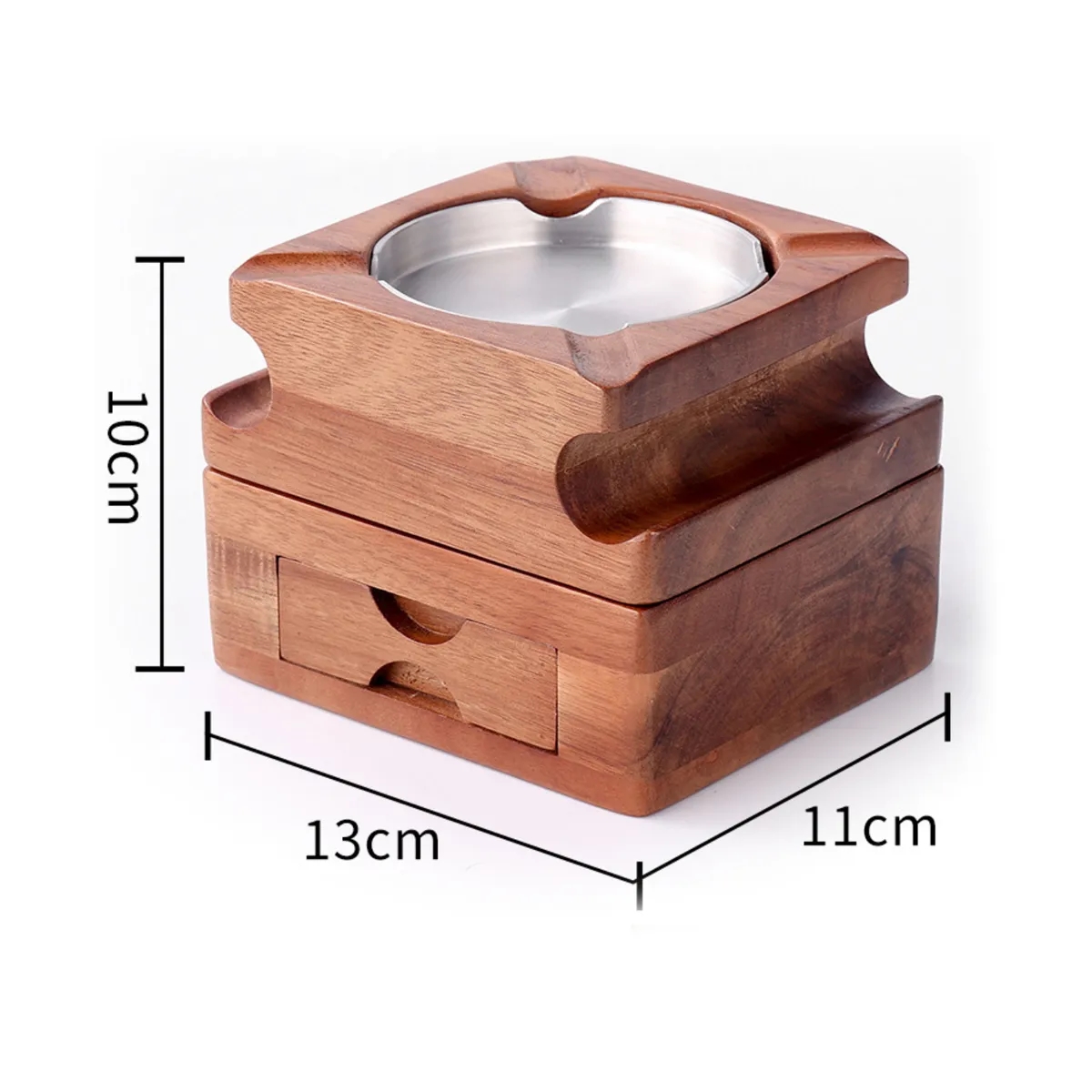 Wood Cigar Ashtray With Whiskey Glass Holder And Drawer 1