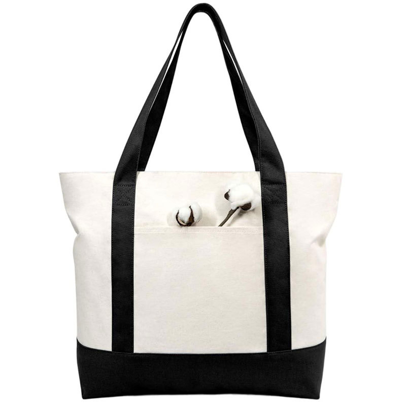 12 oz Cotton Canvas Zipper Boat Tote Bag W/ Front Pocket 3