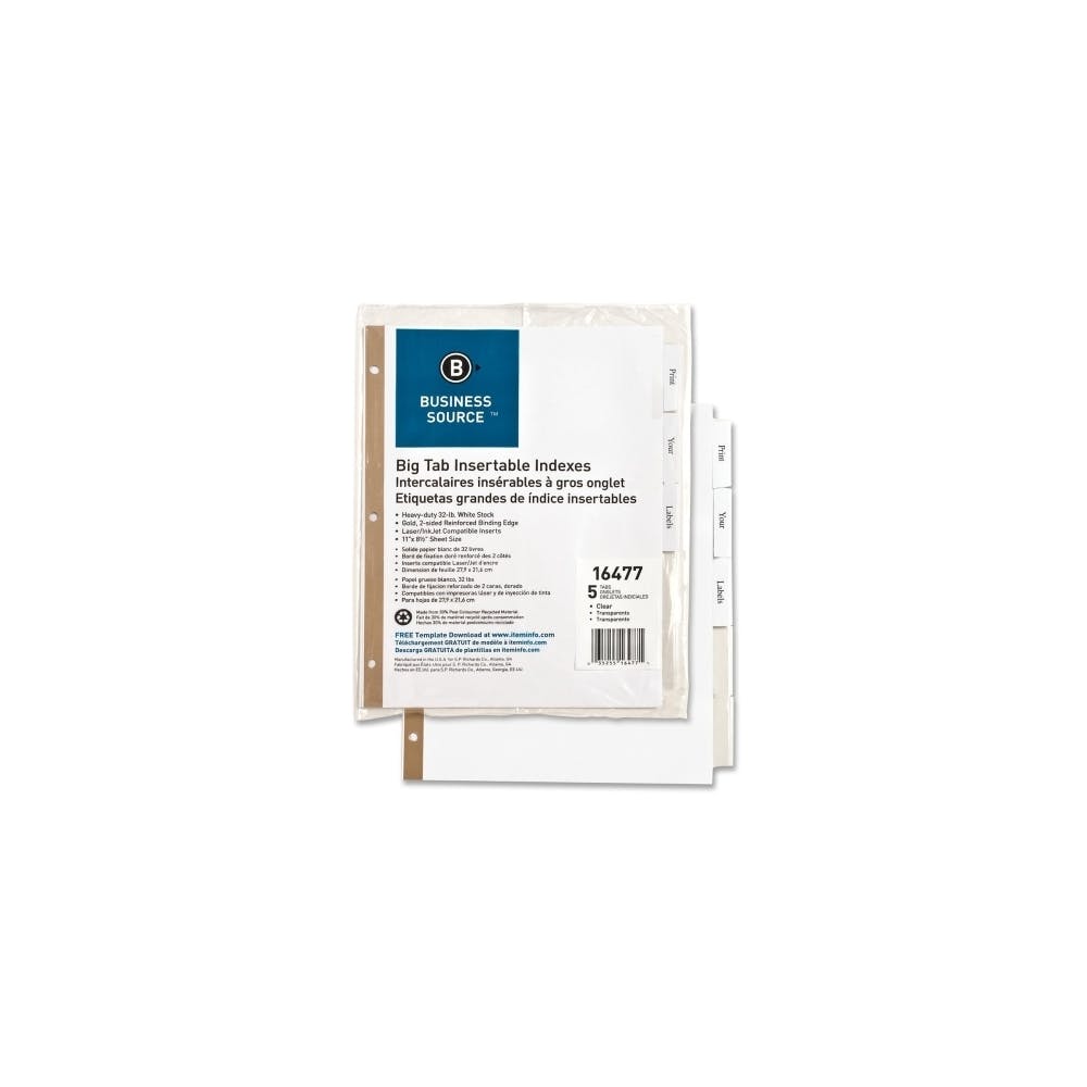 Index Dividers - 5 Count White Stock Large Clear Tabs 2