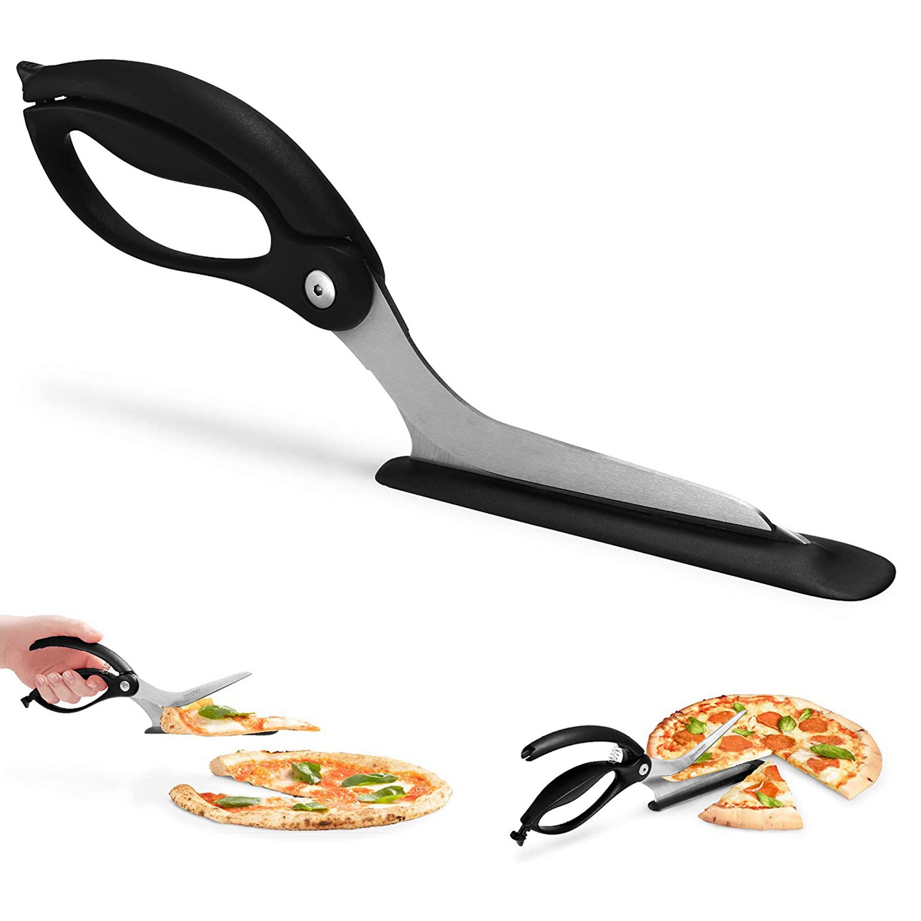 All-In-One Pizza Cutter Scissors W/Protective Server 1