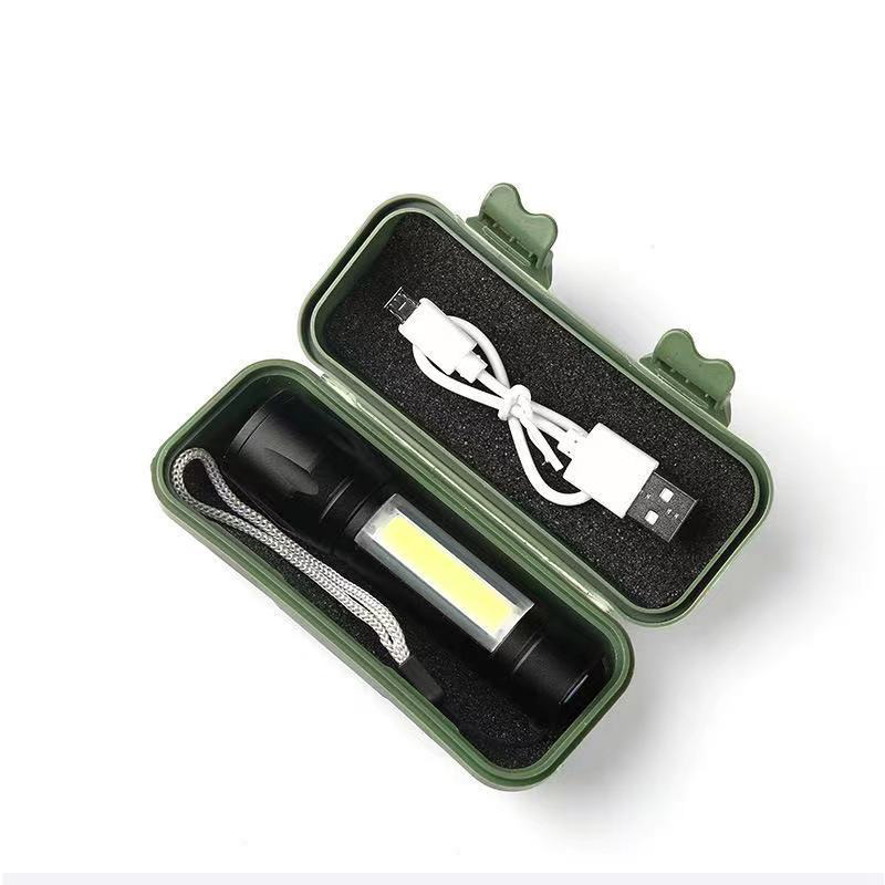 USB Rechargeable LED Flashlight w/COB Side Lights 15
