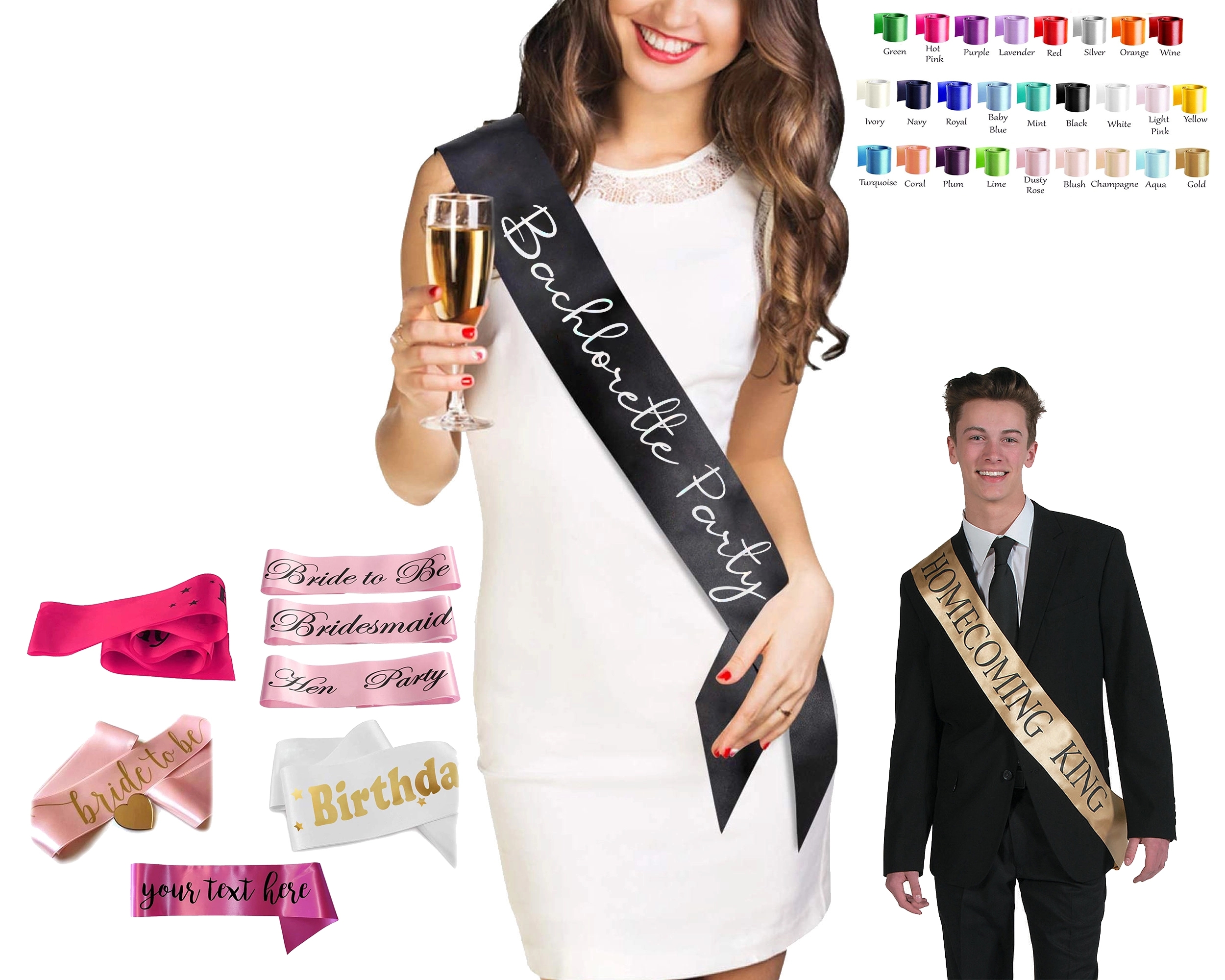 Custom Printed Party Satin Sash- Premium Version 6