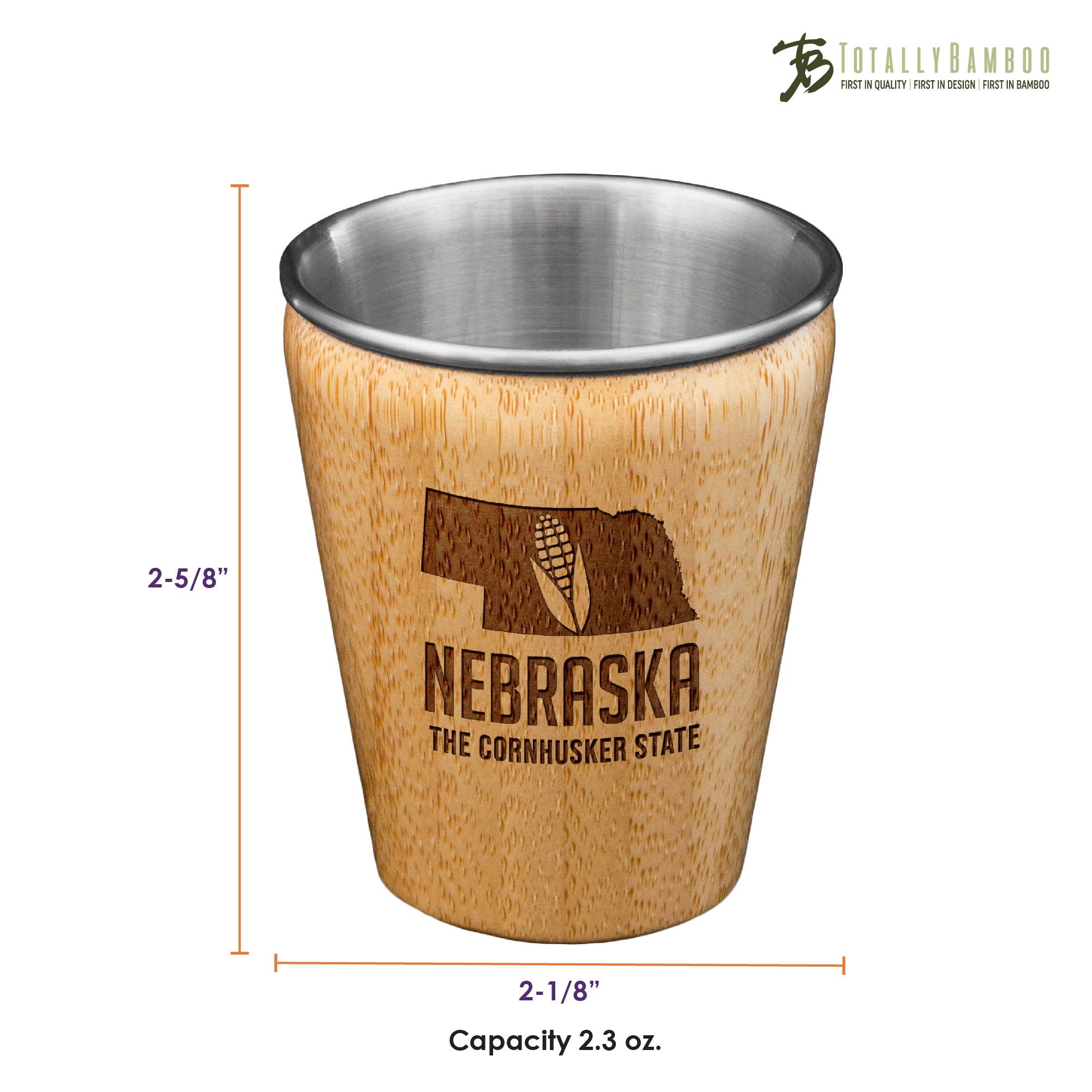 Nebraska State Bamboo and Stainless Steel Shot Glass 2