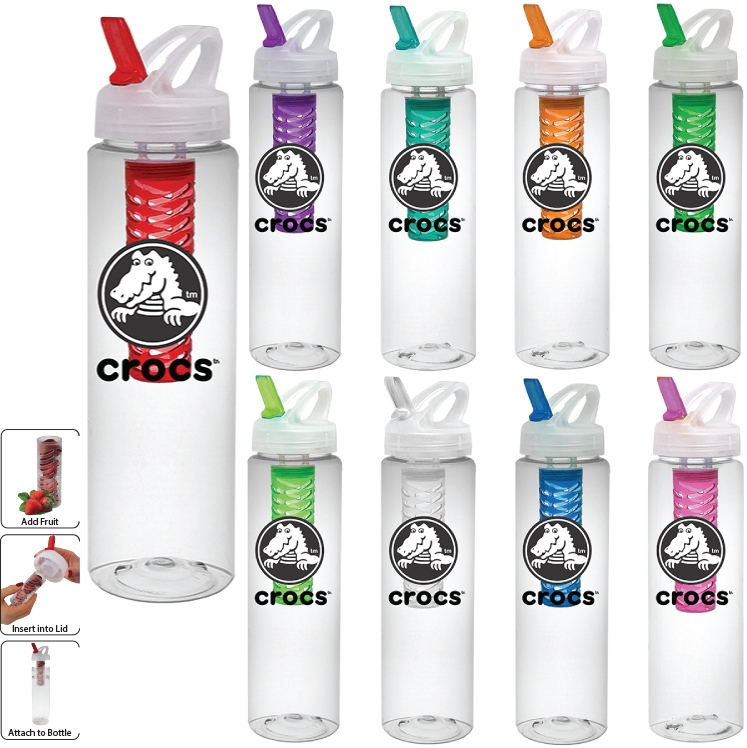 32 oz PET Sports Water Bottle with Fruit Infuser and Flip Top Lid 3