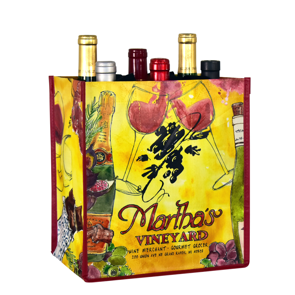Custom 145g Laminated Woven 6-Bottle Wine Tote Bag 10"x11"x7" 1