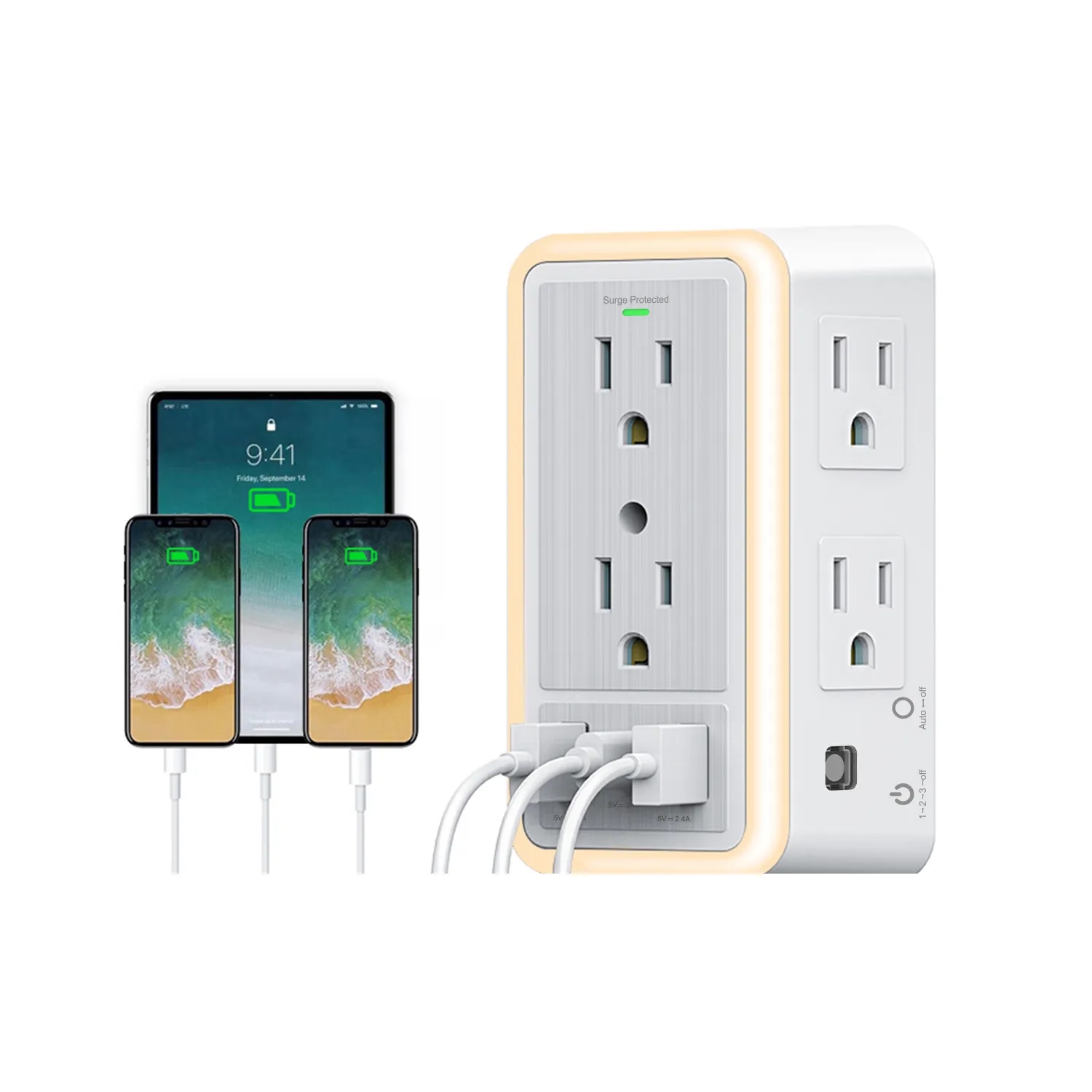 Multi Plug Outlet with 6-Outlet 2 USB Port And Night Light 2