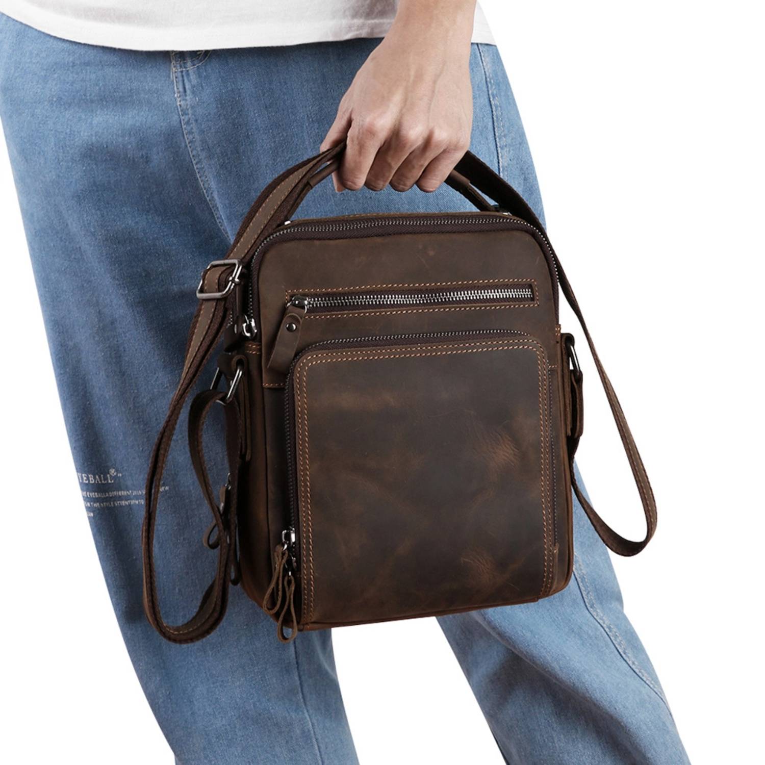 Large capacity genuine leather crossbody bag for men 3