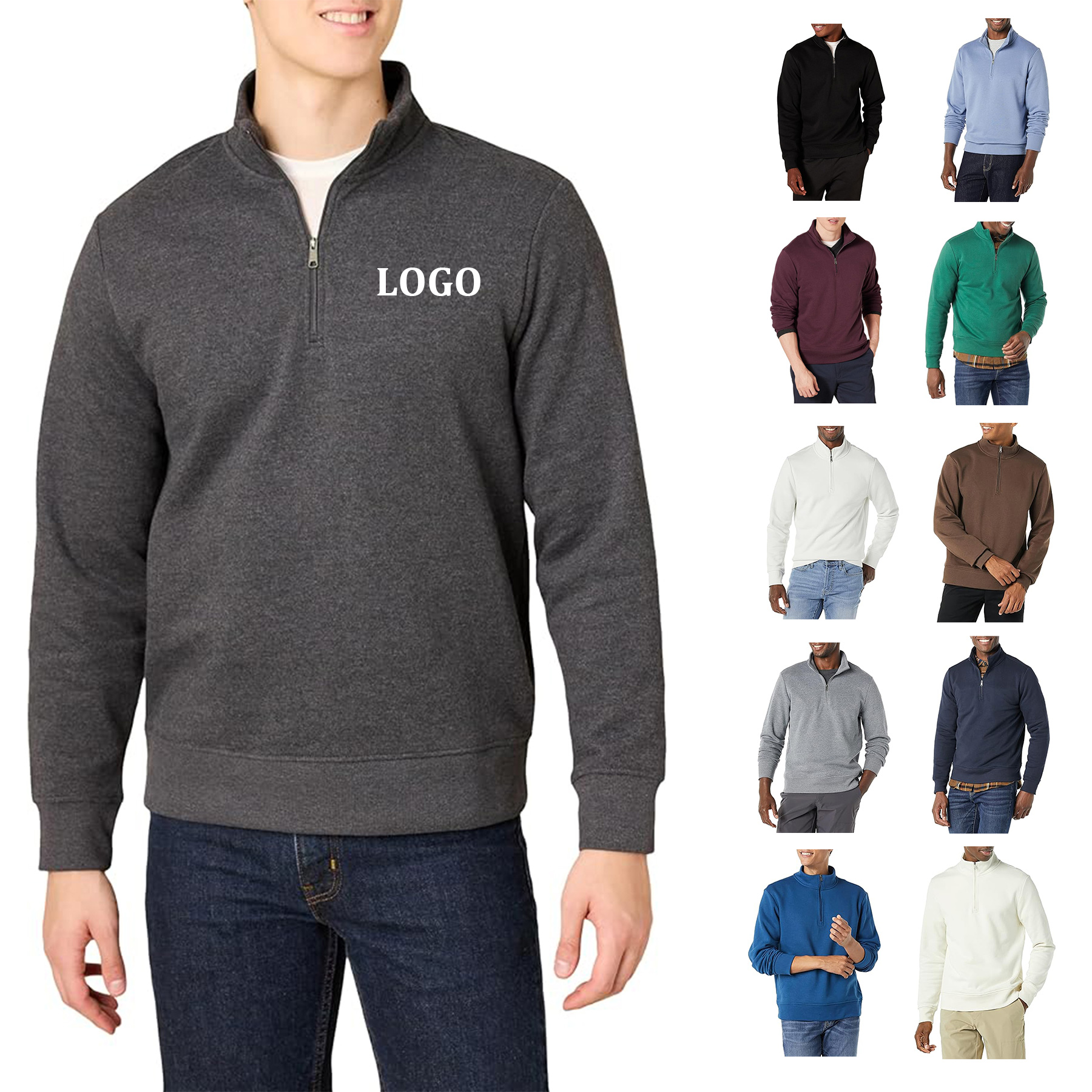 Men Quarter Zip Pullover Sweatshirt, custom hoodie or sweatshirt with logo imprint 10