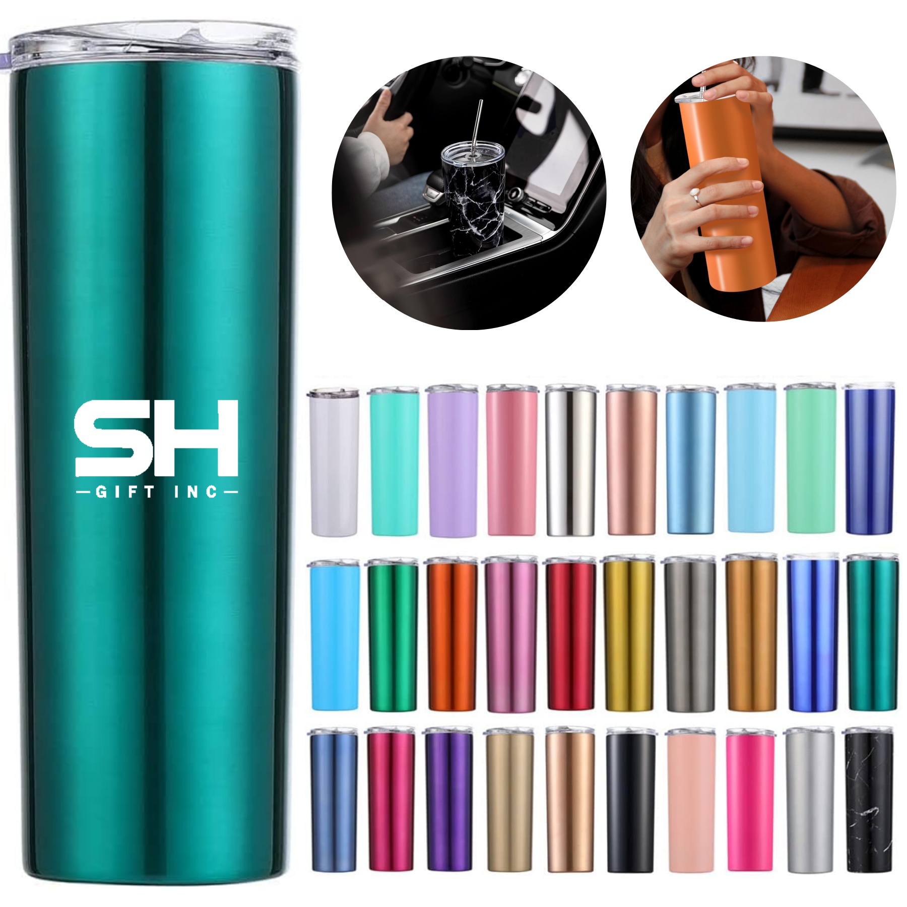 20oz Stainless Steel Skinny Insulated Tumbler with Straw 1