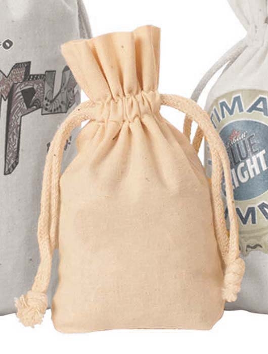 Weedy 100% Gusseted Natural Cotton Drawstring Bag 3.5x1x5.5" 3