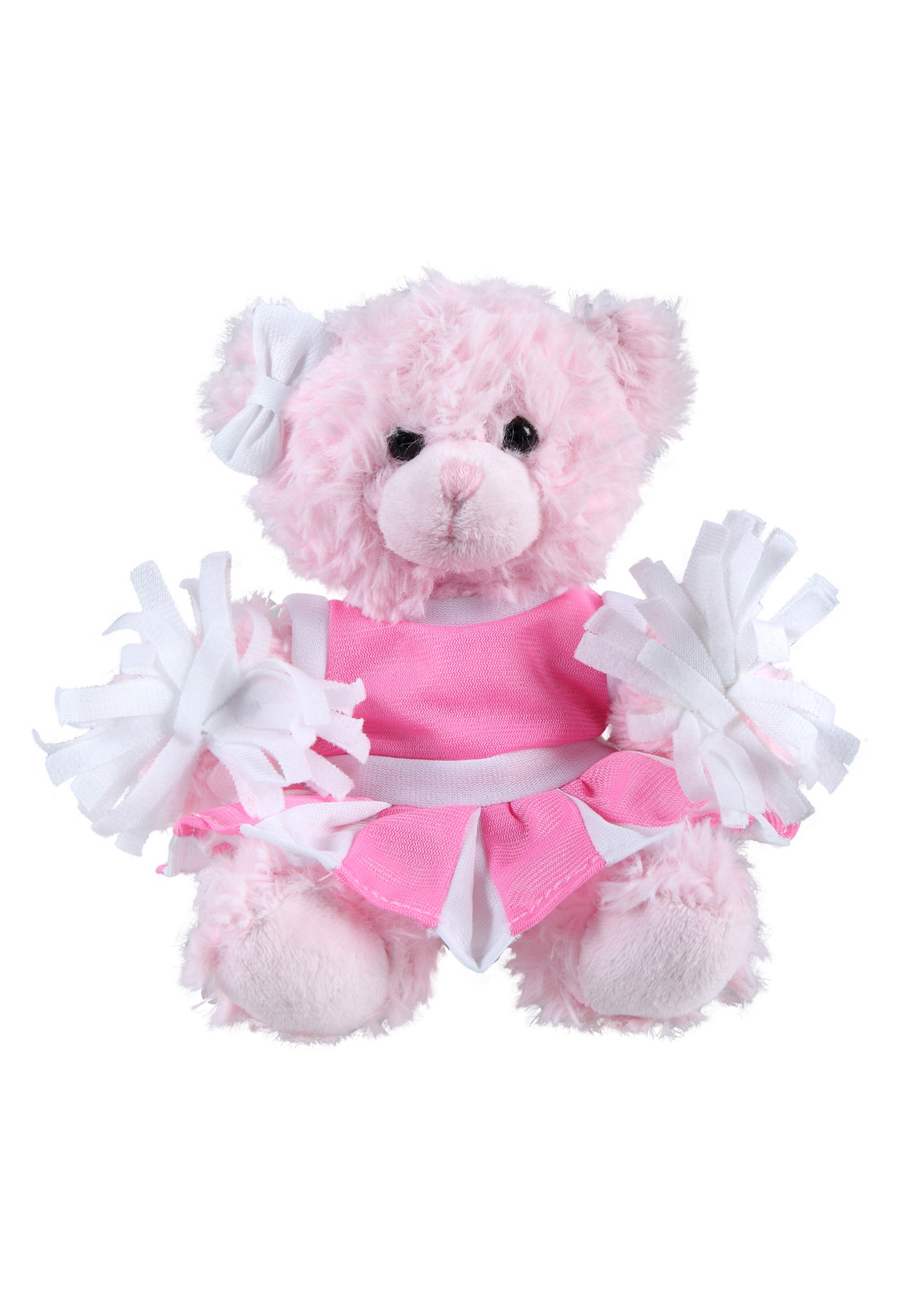 soft plush  Pink Curly Sitting Bear with cheerleader outfit