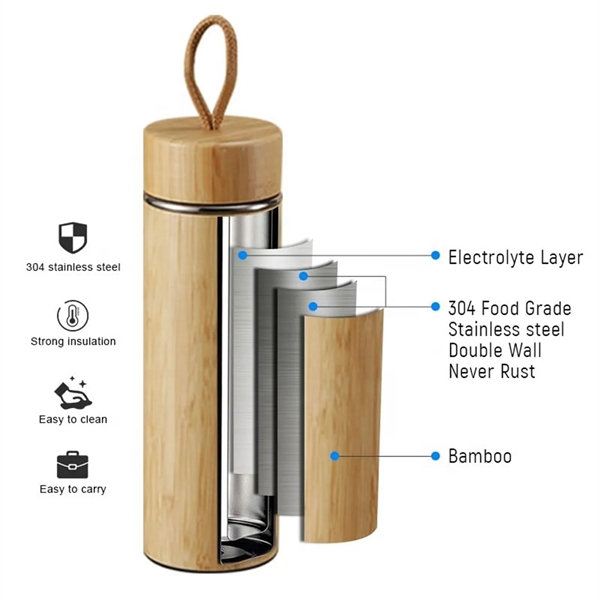 17oz Eco-Friendly Bamboo Steel Water Bottle with Carrying Handle 4