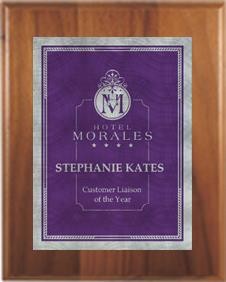 8" x 10" Cherry Finish Plaque with a Purple/Silver Victory Sunray Plate 2