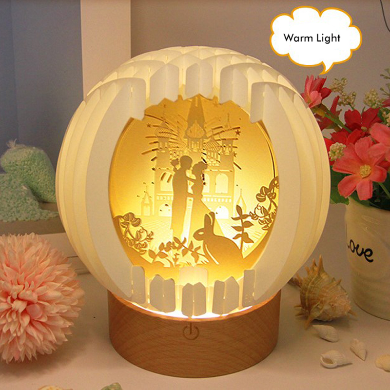 3D Paper Art Table Lamp With Wood Base 12