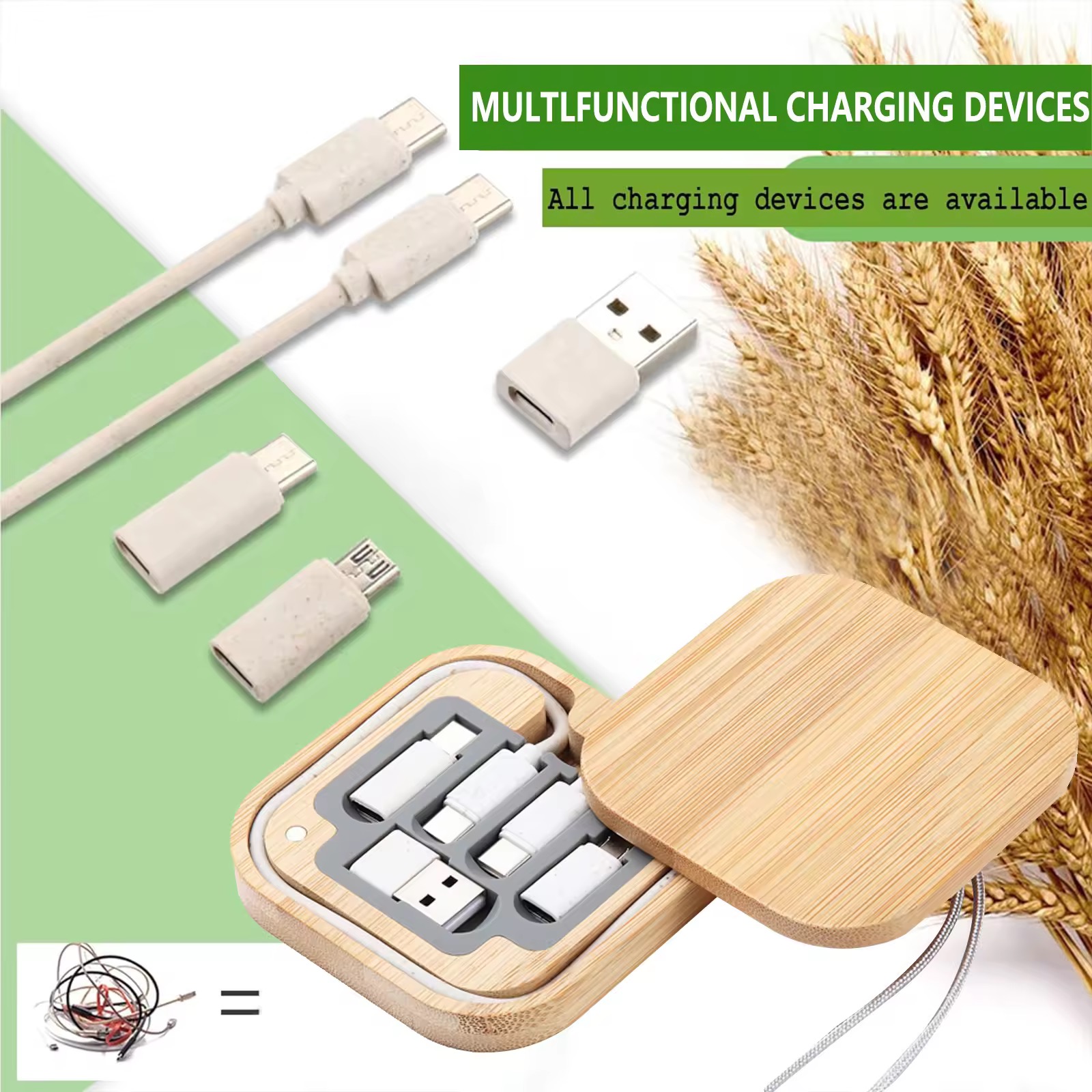 MOQ 3 pcs Wheat Straw USB Adapter Kit 2