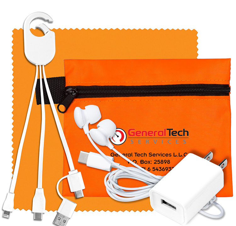 Mobile Tech Charging Kit with Earbuds, Charging Cable and Charger In Zipper Pouch 6