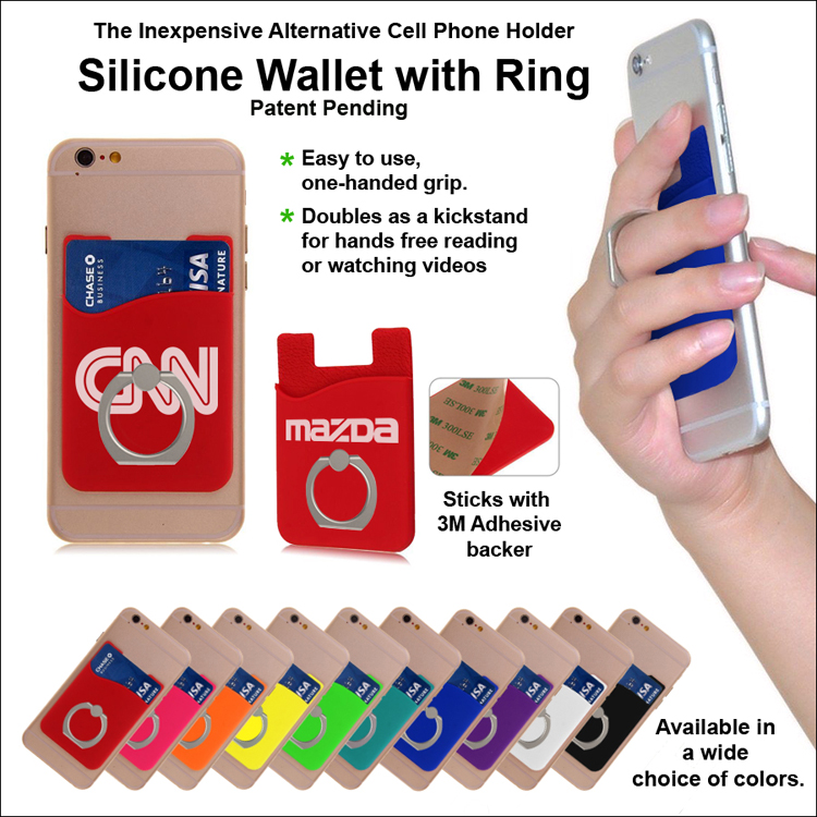 Inexpensive Alternative Cell Phone Holder- Silicone Wallet with Ring - Red