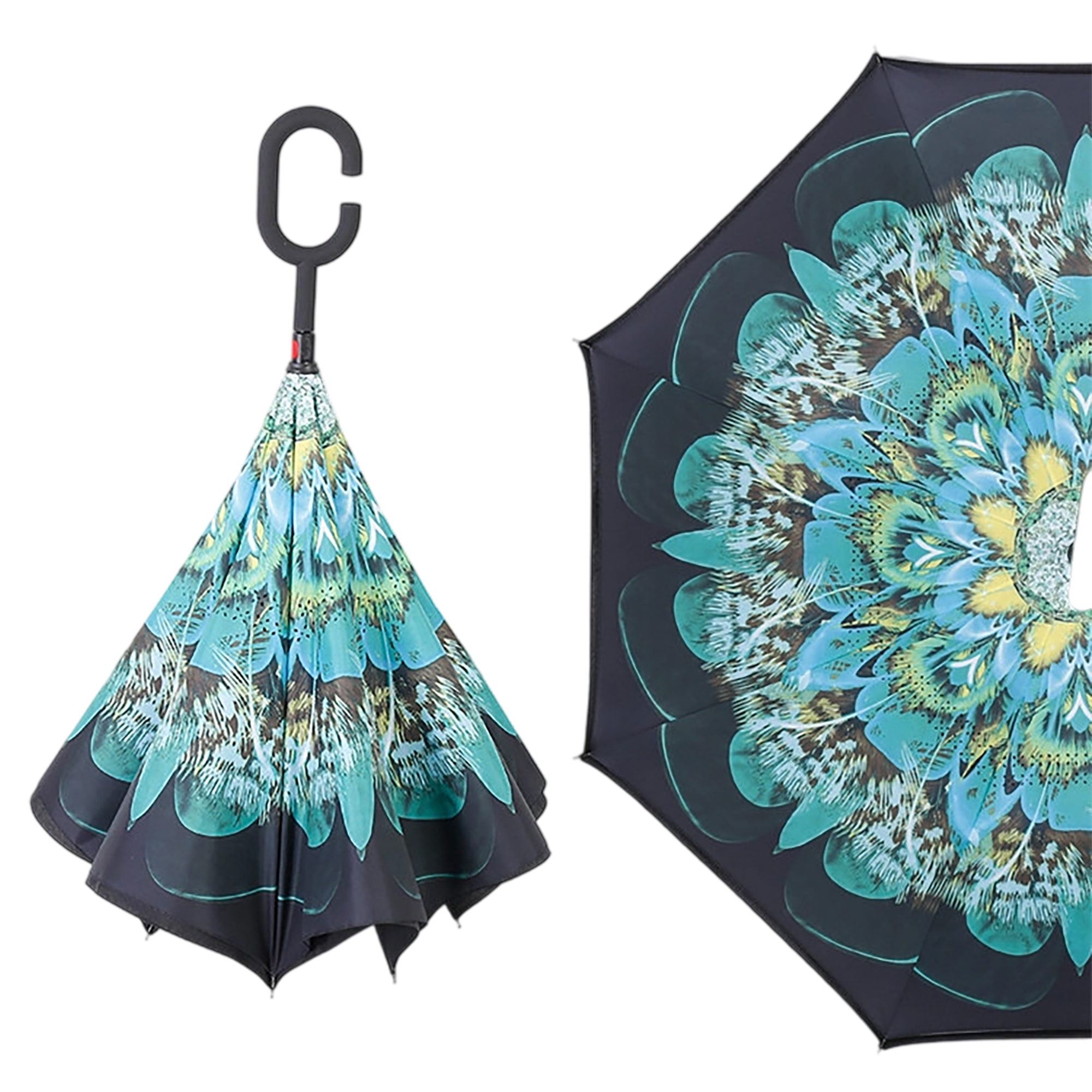 Double Layer Waterproof Reverse Folding Inverted Umbrella With Wrist Handle 42" X 31.5" 22