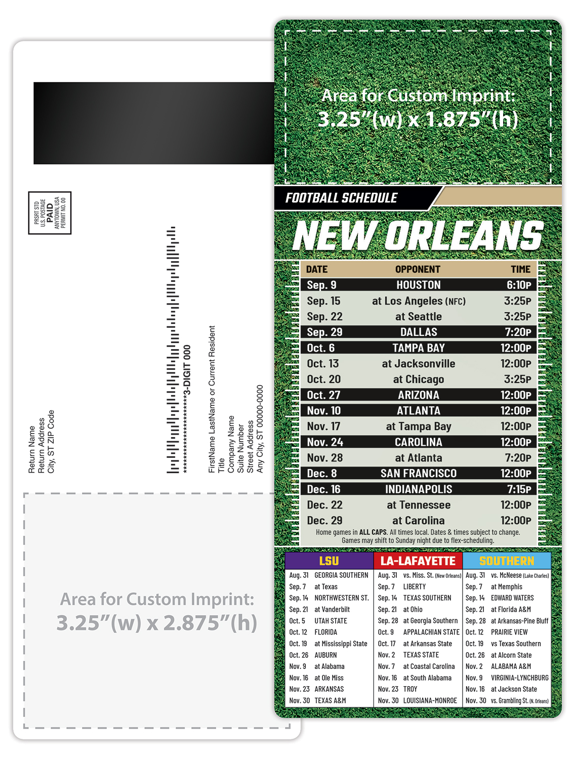 Football Schedule Laminated Card/Postcard with Magnet Strip 3.5x8.5 - 14 pt. 4