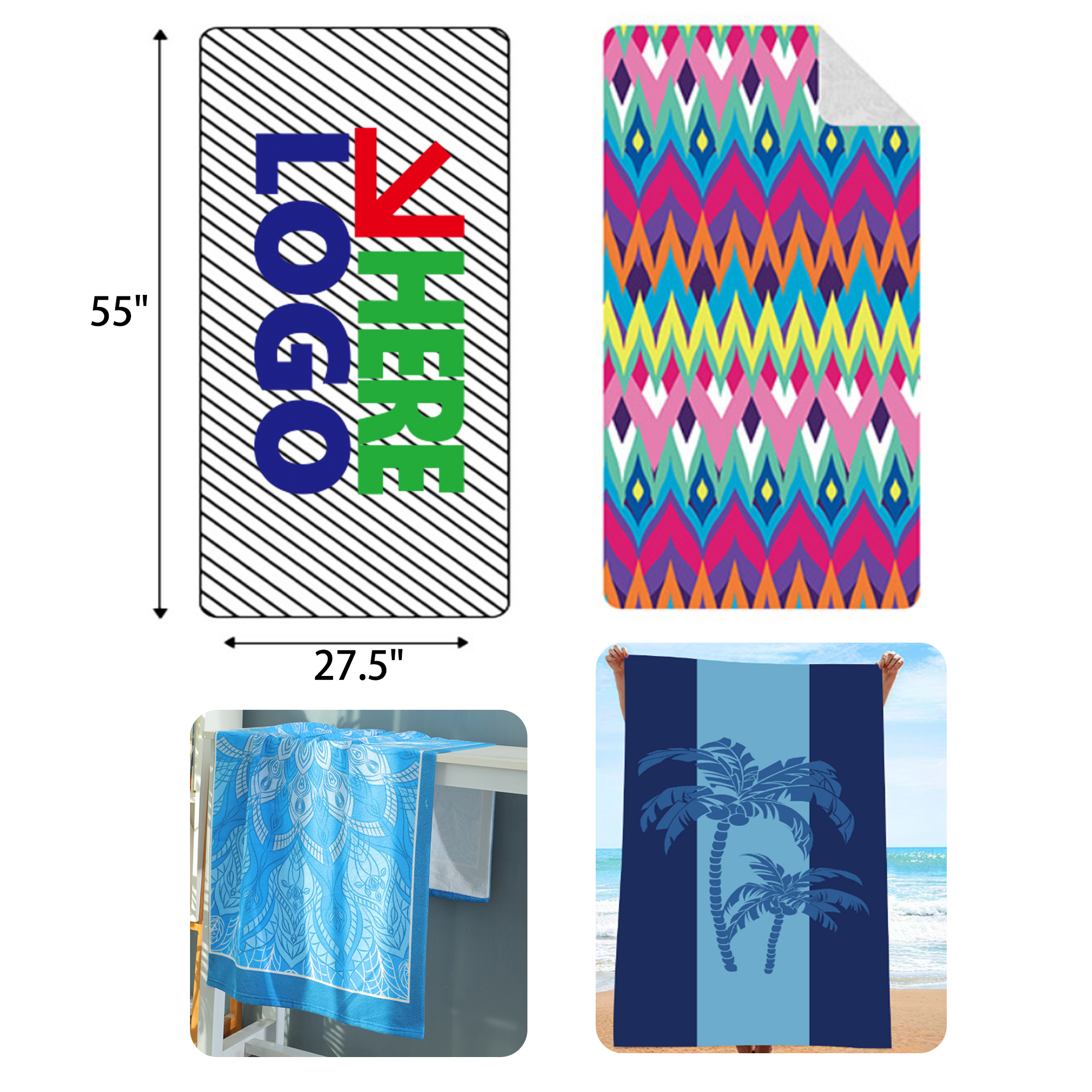 MOQ 5 PCS Soft 27x55In Custom Beach Towel 2