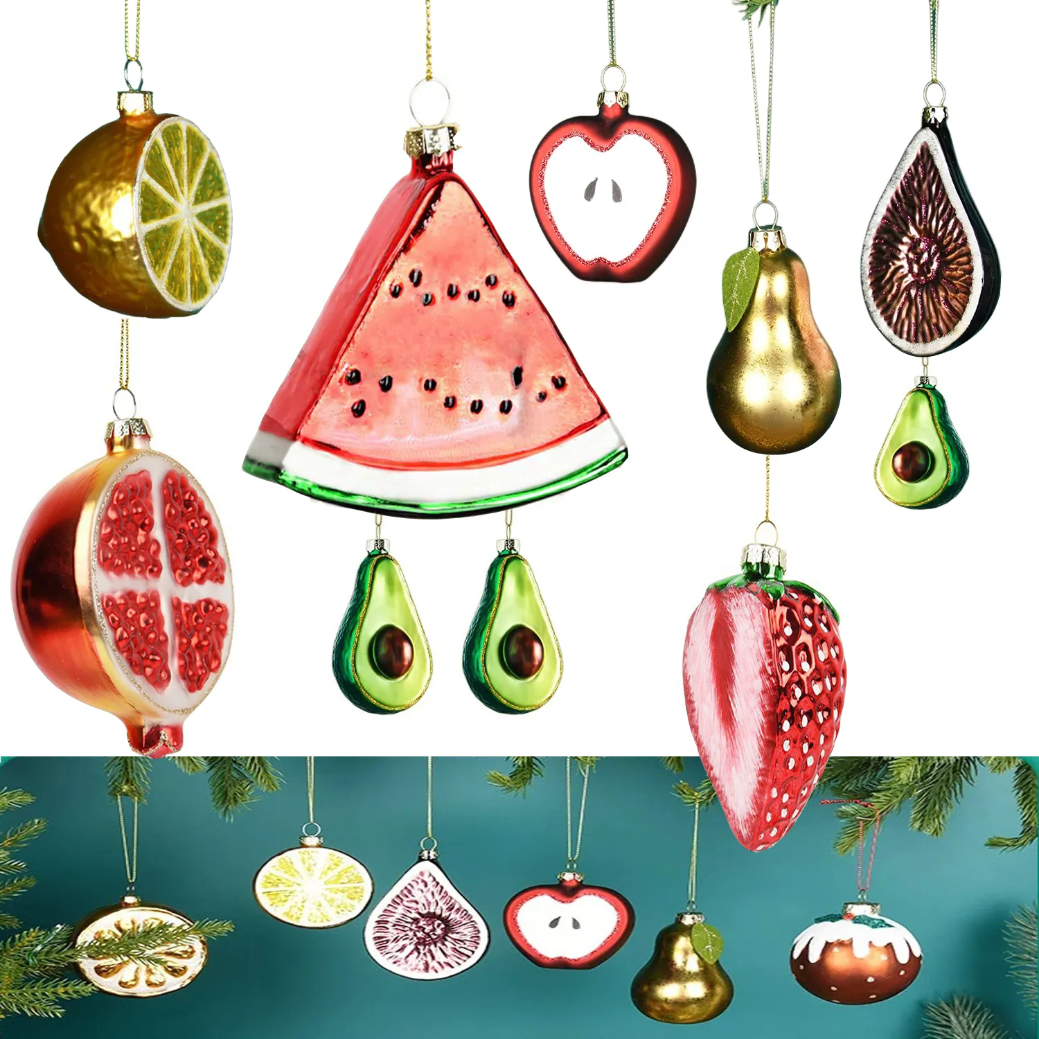 Glass Christmas Tree Vegetables and Fruits Hanging Ornaments 2