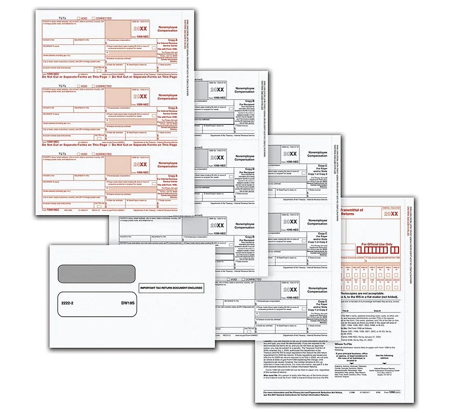 1099 NEC Laser Packaged Set 4part with Envelopes- 25 sets/pk 1